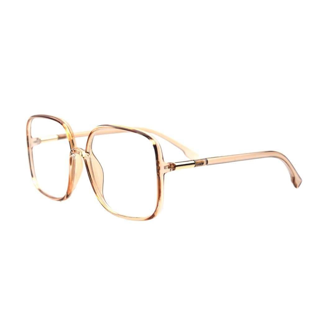 Shiratori Woman's New Retro Blue Light Blocking Glasses Big frame Nerd Eyeglasses Frame Anti Blue Ray Computer Game Glasses Brown