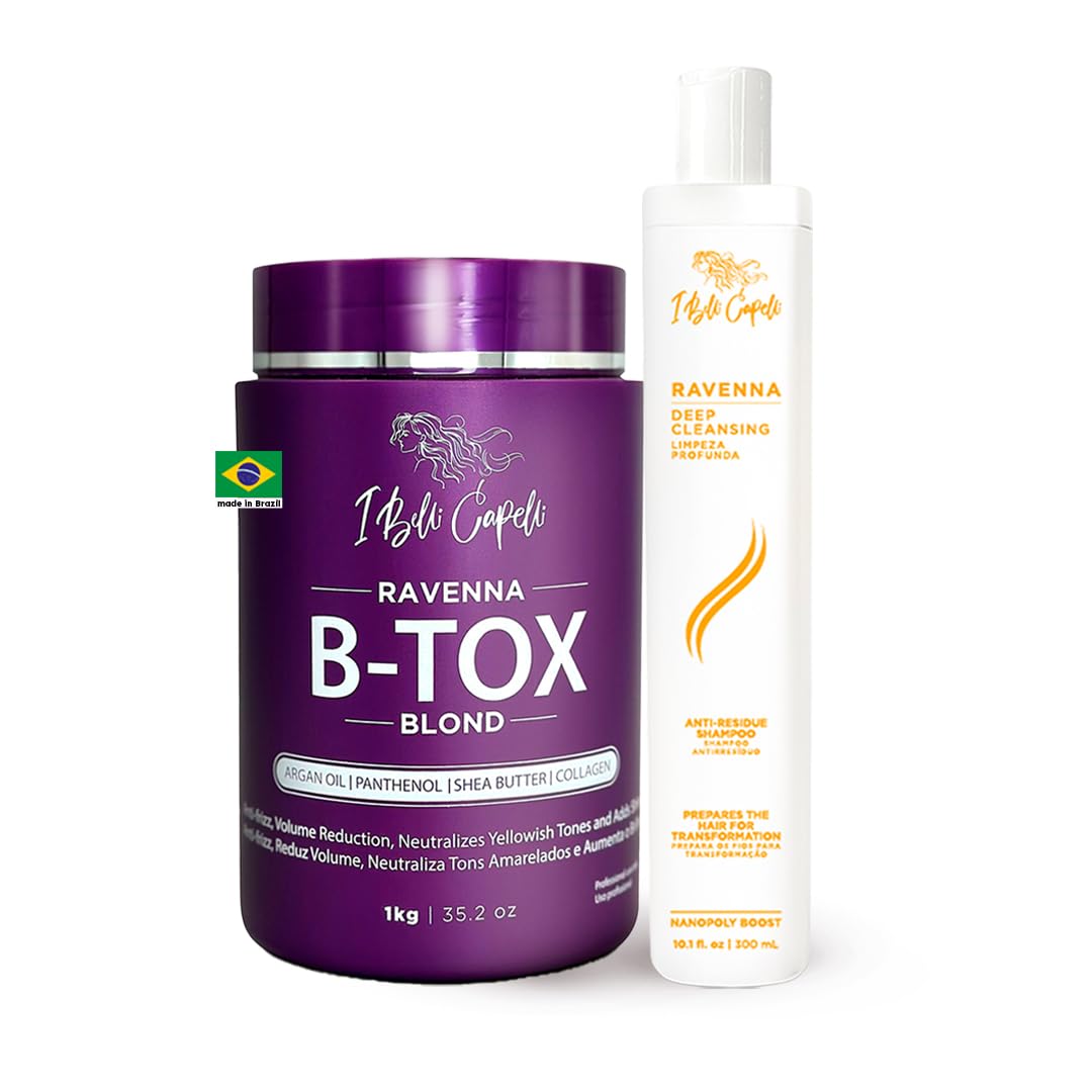I Belli Capelli Kit de Tratamiento Capilar Ravenna - 1kg/35.02 oz Máscara Capilar B-tox + Champú Anti-Residuos 300ml/10.1 fl.oz - Champú Reparador y Aclarante de Efecto Duradero