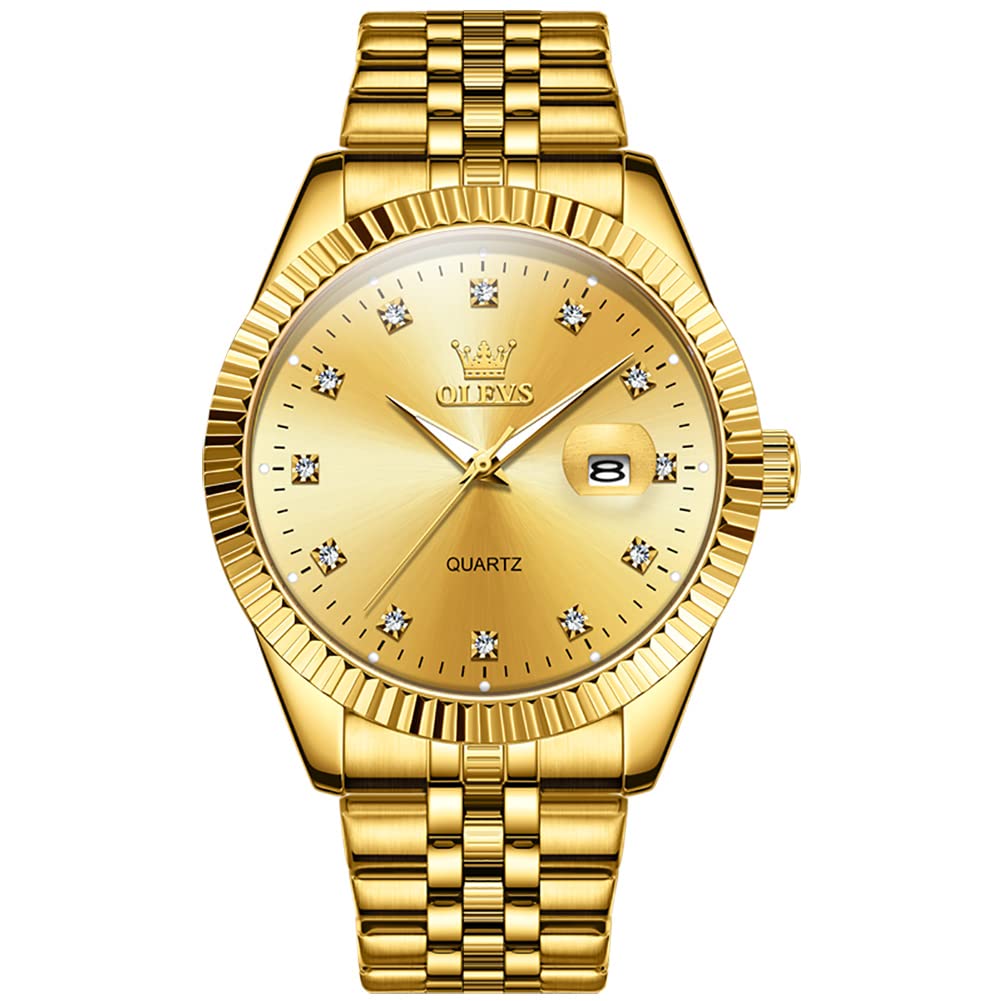 OLEVS Men's Luxury Stainless Steel Watch, Big Face Gold Silver Two Tone Three Hand Analog Quartz Watch, Easy to Read Waterproof Luminous Day Date Wrist Watches for Men