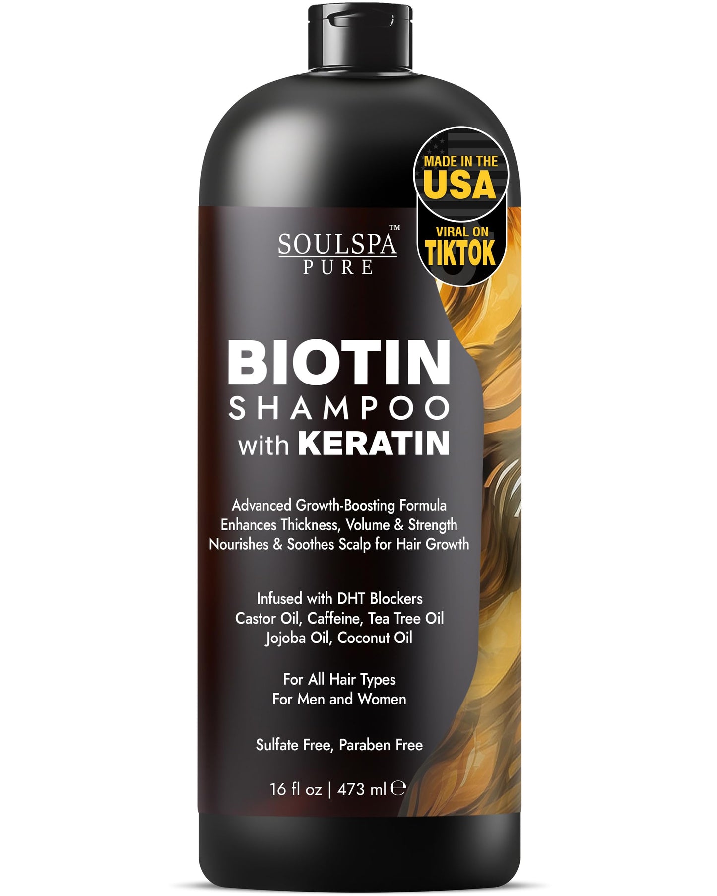 SOULSPA PURE Biotin Rice Water Shampoo and Conditioner Set - Thickening Formula with Rice Protein & Keratin - Strengthening Hair Care for Thinning Hair - Made in USA - 16 fl oz Each