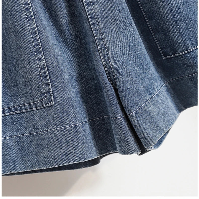 Casual Plus Size Summer Denim Shorts Women Loose Wide Leg Jeans Short Pants Female Stretch High Waisted Harem Baggy Shorts Woman