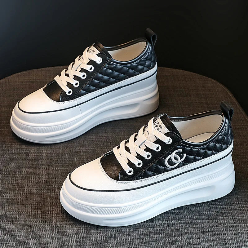 Women's Shoes 2026 Spring New Style Thick Bottom Height-Increasing Board Shoes Rubber Material Made in China Flat Shoes