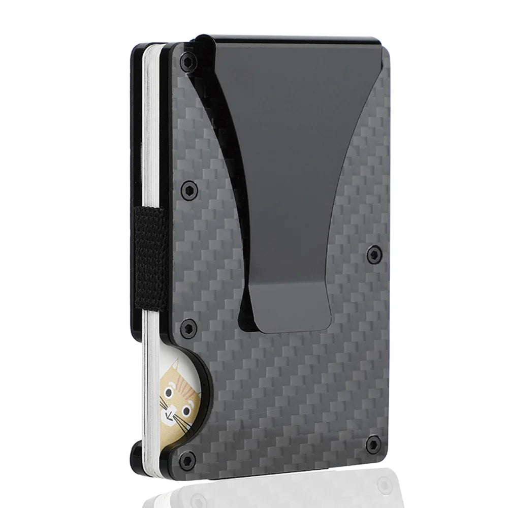 Carbon Fiber Metal Minimalist Slim Credit Card Holder Wallet for Men RFID Bank Cardholder Case