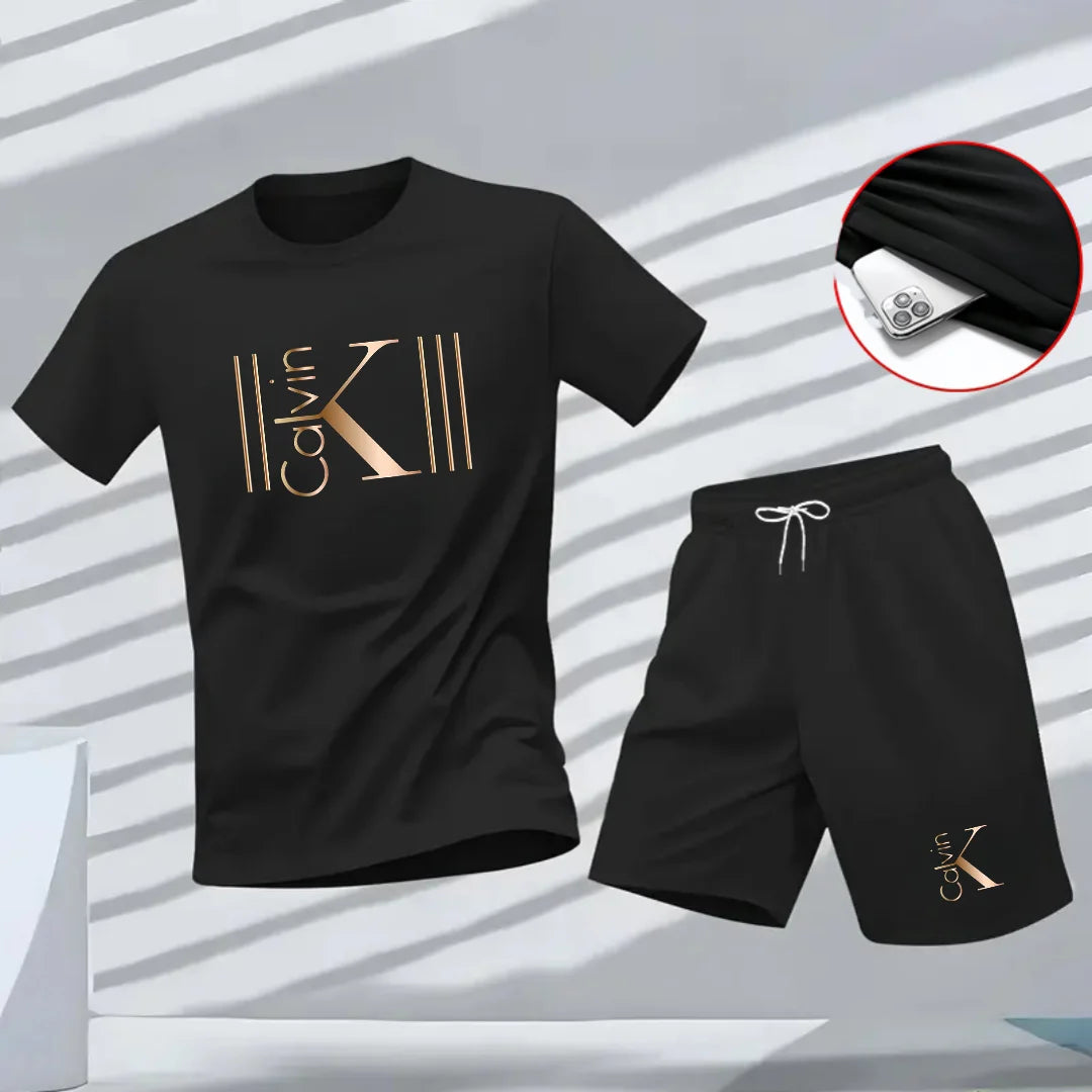 2025 Men's Breathable Sports Pattern Printed T-shirt Casual Fashion Short-sleeved T-shirt Summer Streetwear Top Two-Piece Set.