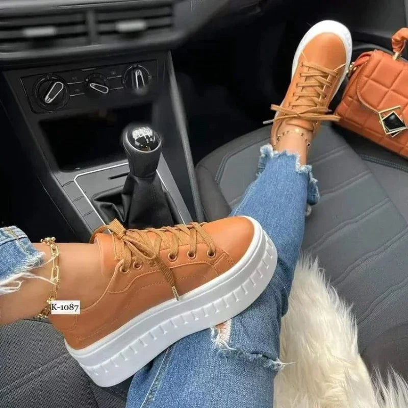 White Shoes Casual Shoes for Women New Platform Sneakers Solid Color Ladies Footwear Trend Lightweight PU Vulcanized Shoes