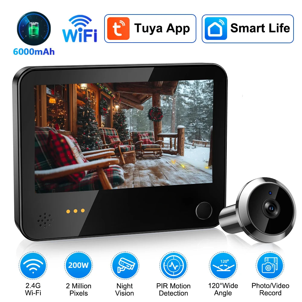 Hollarm Wireless Doorbell Smart Door Peephole Camera Cat Eye WIFI Video Surveillance Camera Visual Intercom PIR Motion Detection
