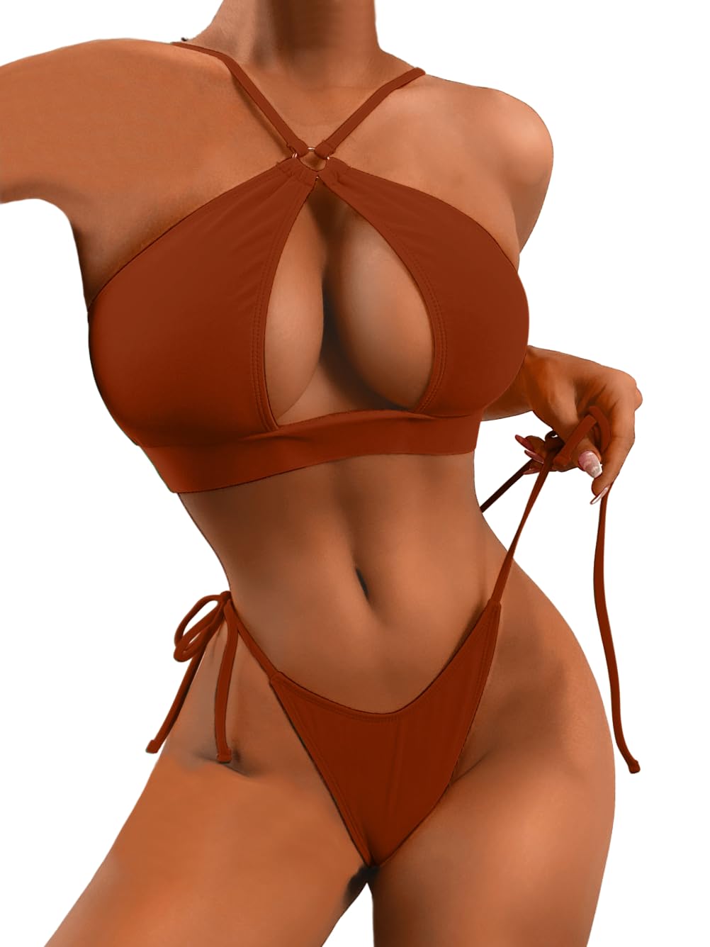 ShawGobow Bikini sexy con abertura de cerradura, corte alto, tiro bajo, 2 piezas