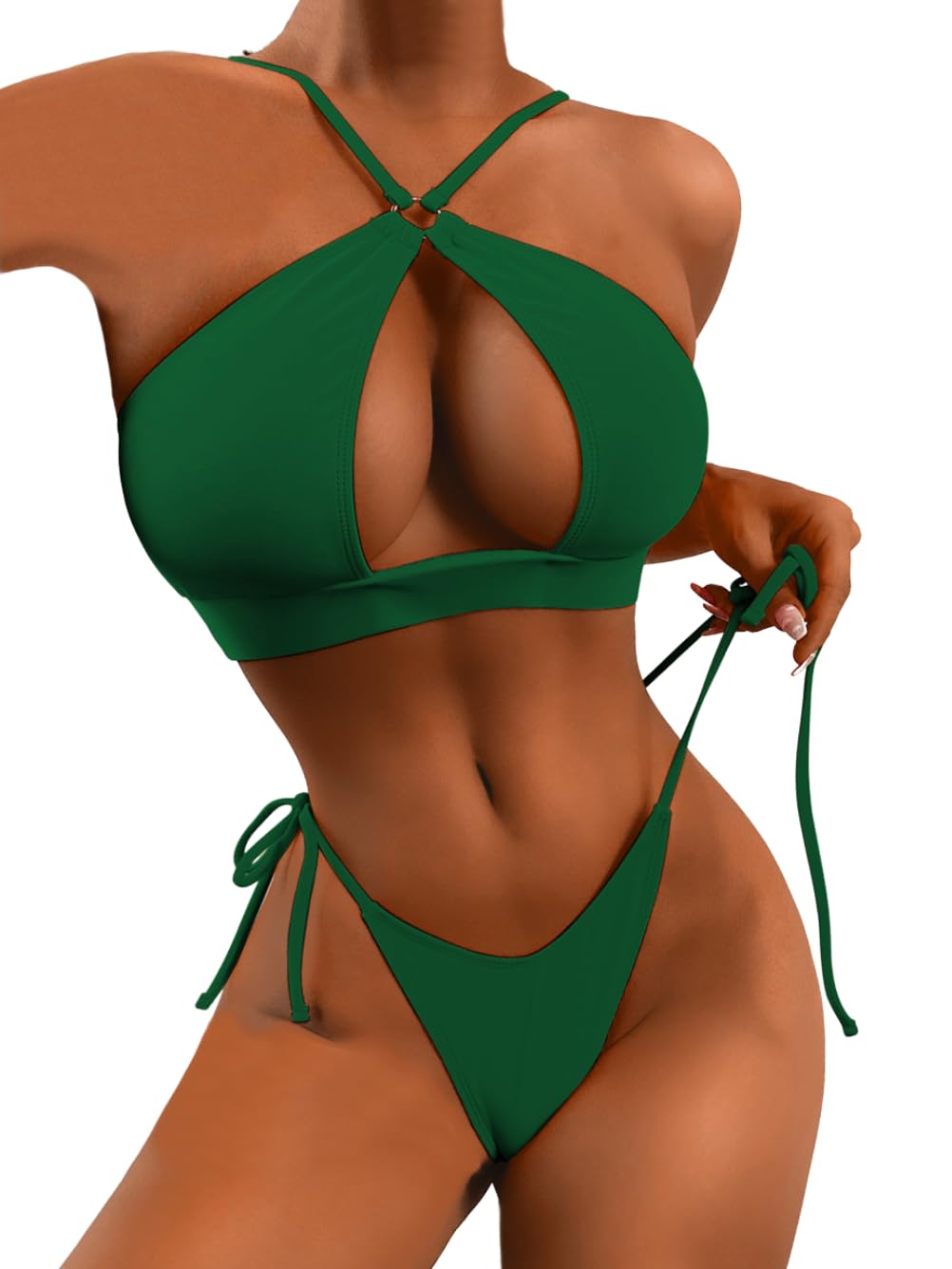 ShawGobow Bikini sexy con abertura de cerradura, corte alto, tiro bajo, 2 piezas