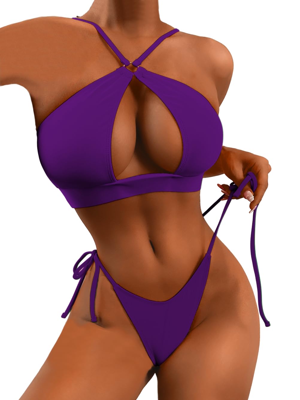 ShawGobow Bikini sexy con abertura de cerradura, corte alto, tiro bajo, 2 piezas