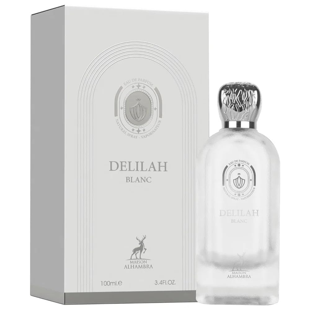 Maison Alhambra Delilah Blanc - Eau de Parfum en espray de cítricos, ámbar, floral, almizclado, fragancia de larga duración para mujeres, 3.4 onzas / 3.4 fl oz