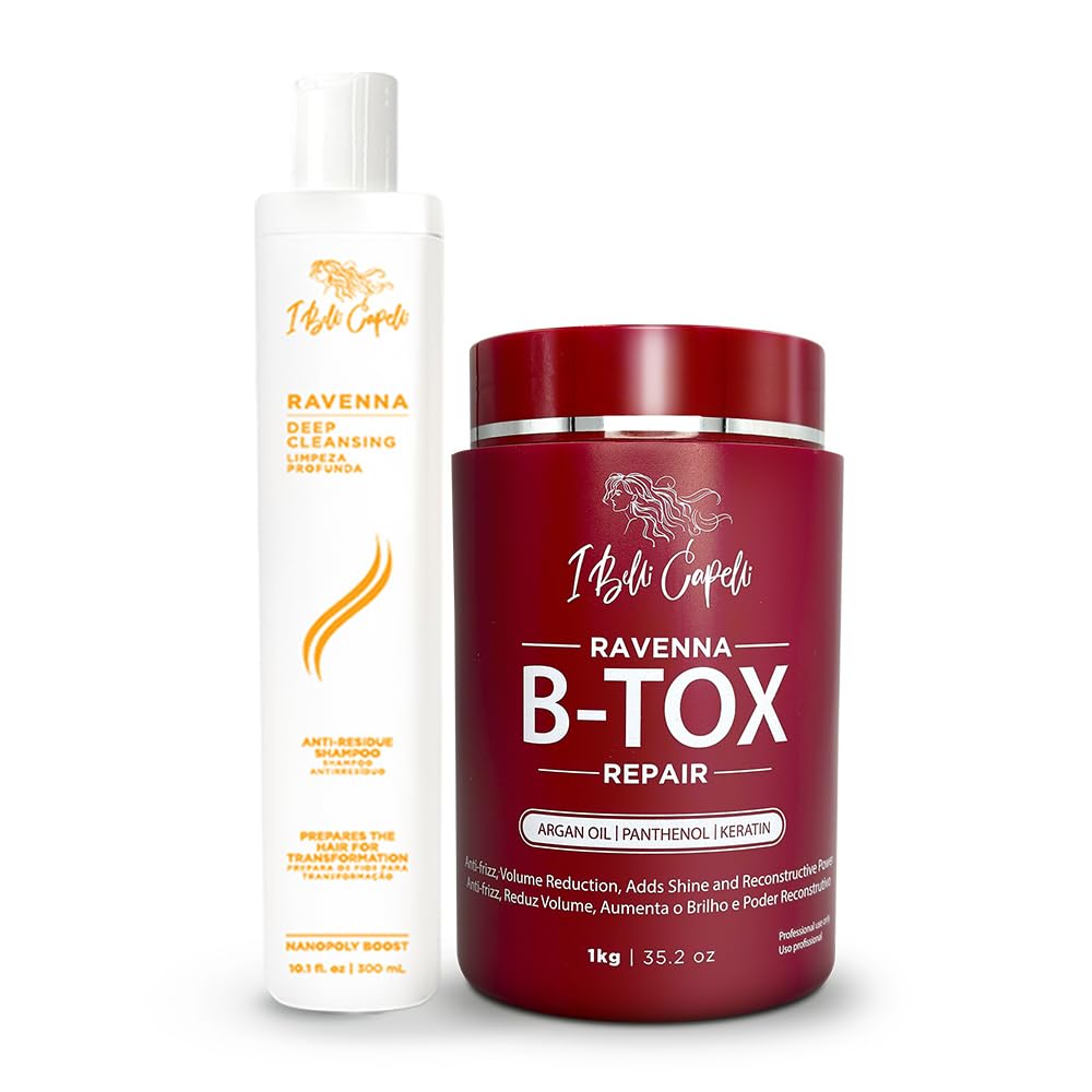 I Belli Capelli Kit de Tratamiento Capilar Ravenna - 1kg/35.02 oz Máscara Capilar B-tox + Champú Anti-Residuos 300ml/10.1 fl.oz - Champú Reparador y Aclarante de Efecto Duradero