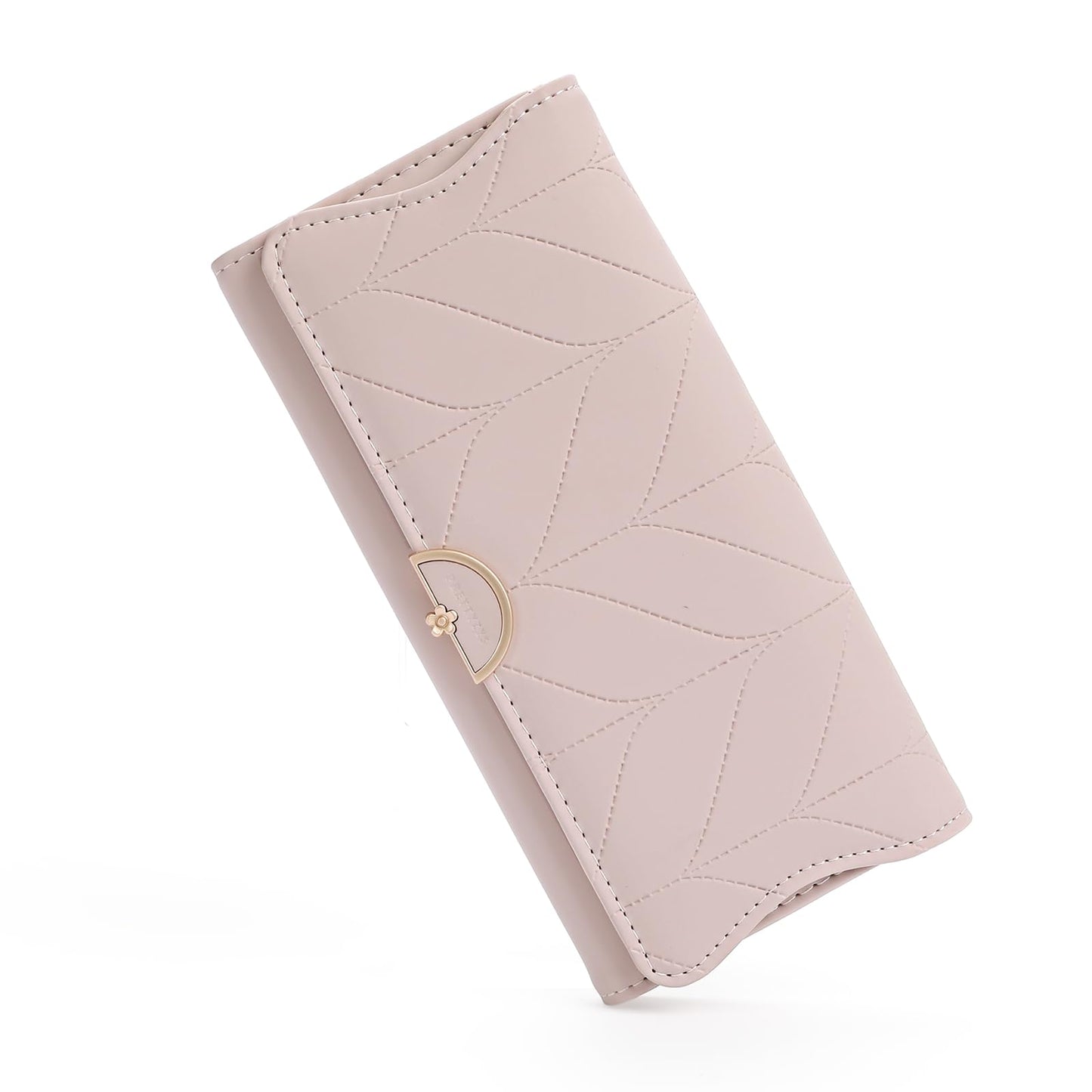 RNIEGA Leather Wallet for Women Trifold Womens' RFID Blocking Wallet Card Holder Purse Clutch with Zipper Coin Pocket,Soybean Sand