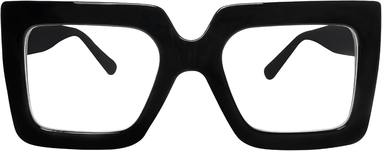 hoyuwak Gafas cuadradas de gran tamaño con luz azul, gafas de computadora con marco grande, gafas gruesas y transparentes a la moda para mujer