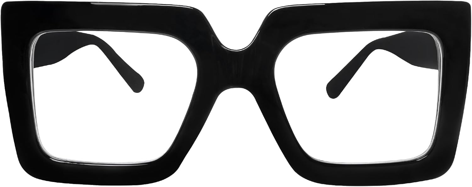 hoyuwak Gafas cuadradas de gran tamaño con luz azul, gafas de computadora con marco grande, gafas gruesas y transparentes a la moda para mujer
