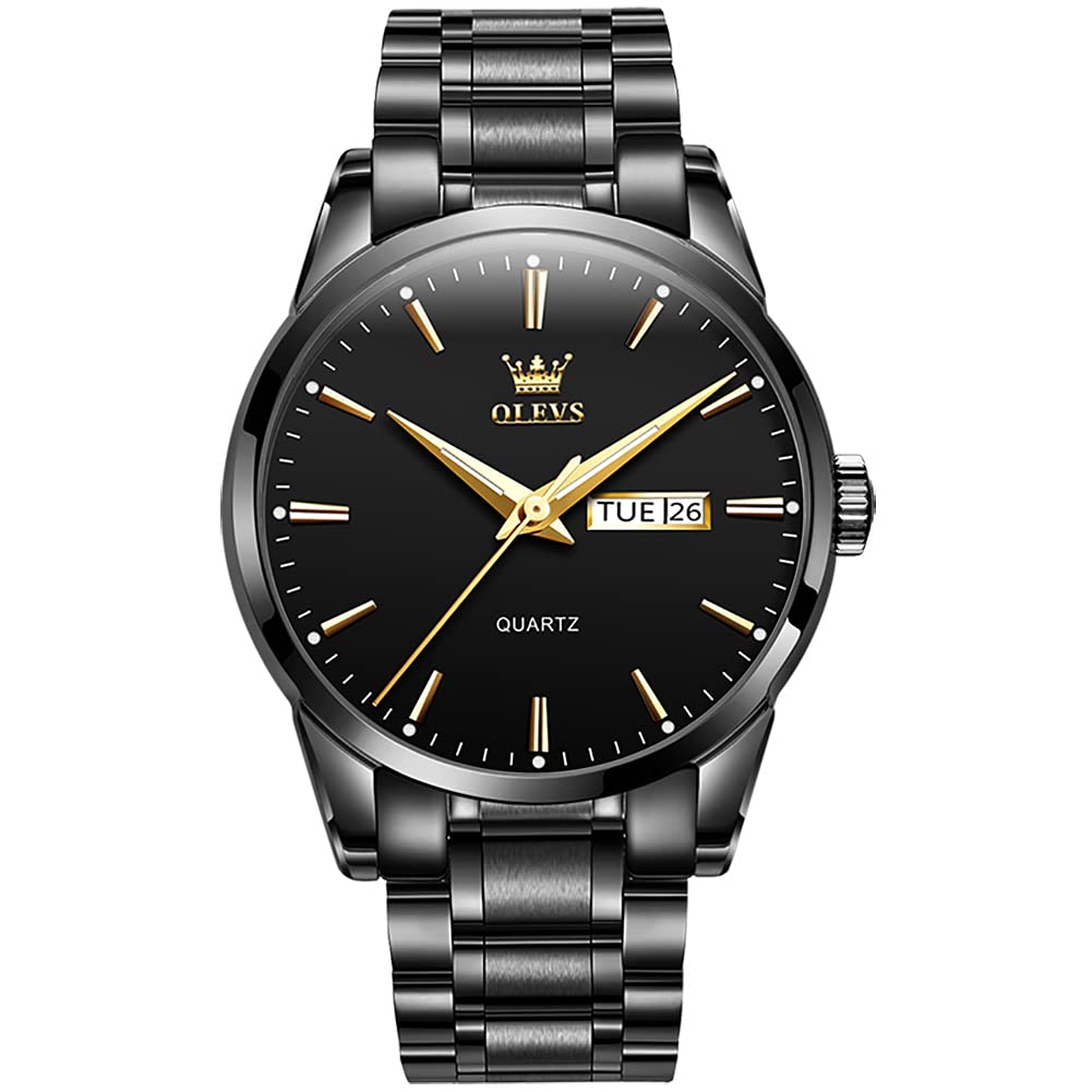 OLEVS Men's Luxury Stainless Steel Watch, Big Face Gold Silver Two Tone Three Hand Analog Quartz Watch, Easy to Read Waterproof Luminous Day Date Wrist Watches for Men