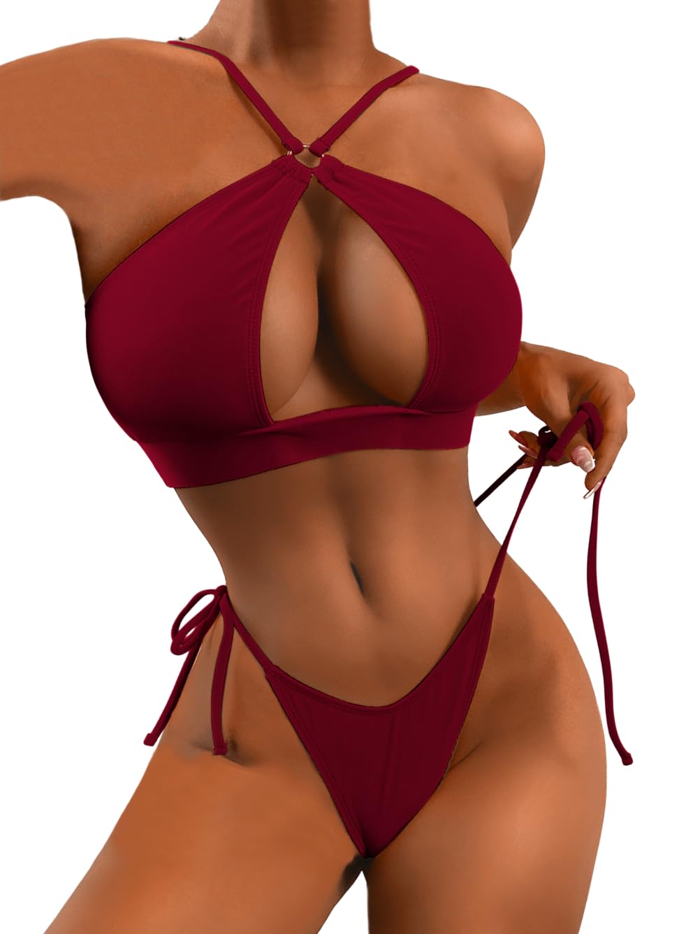 ShawGobow Bikini sexy con abertura de cerradura, corte alto, tiro bajo, 2 piezas