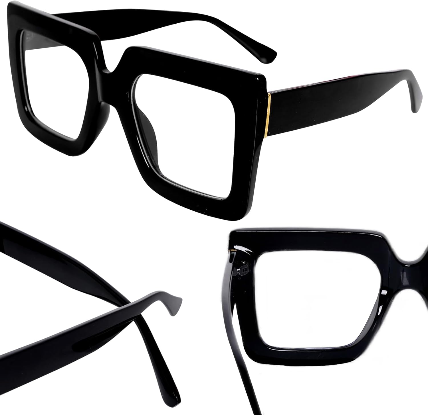 hoyuwak Gafas cuadradas de gran tamaño con luz azul, gafas de computadora con marco grande, gafas gruesas y transparentes a la moda para mujer