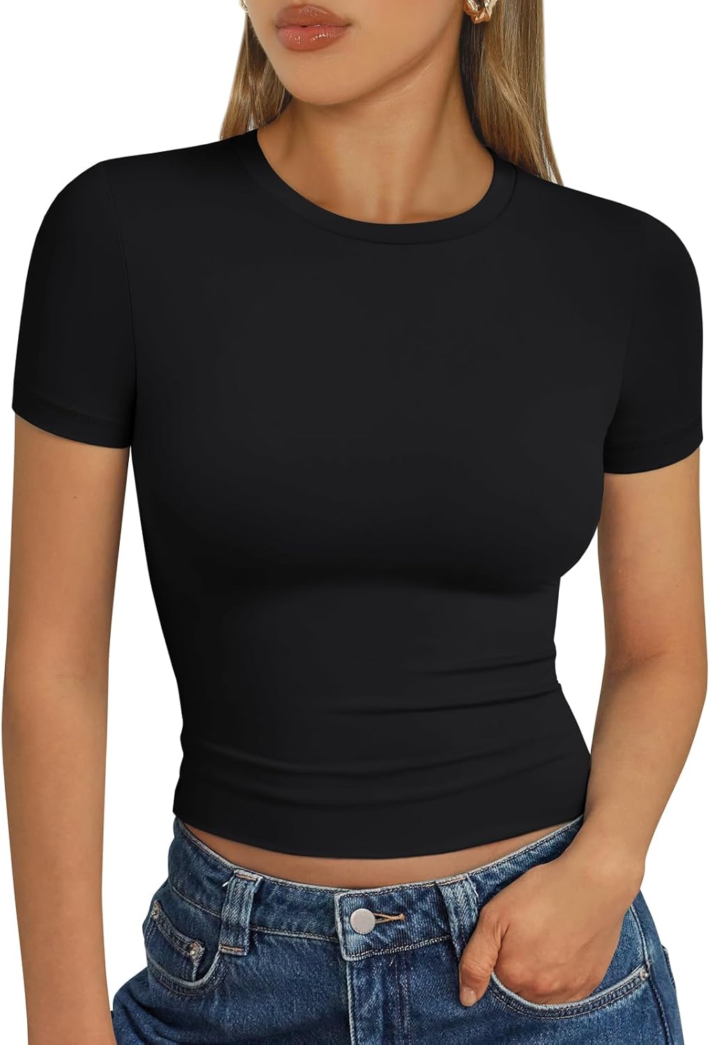 Trendy Queen - Camisetas básicas para mujer, camisetas de verano 2025, de manga corta, ajustadas, para gimnasio, entrenamiento, ropa estilo Y2K