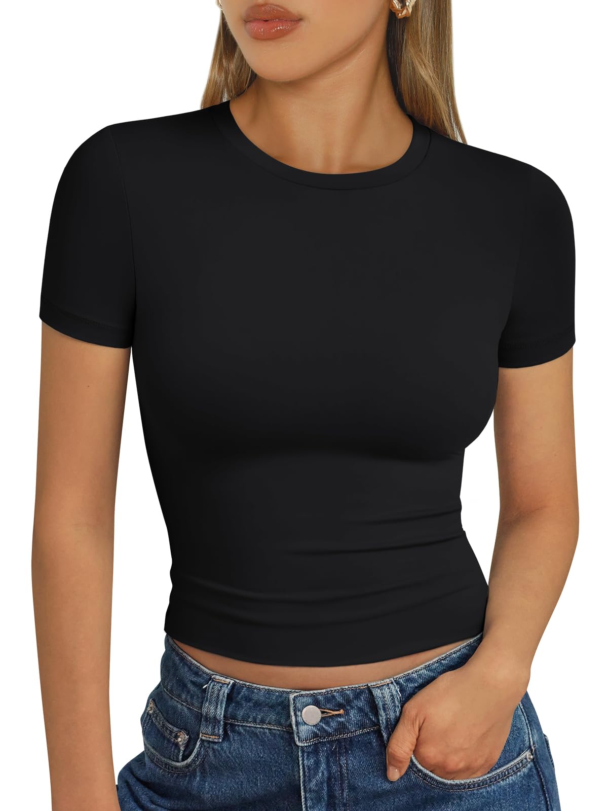 Trendy Queen - Camisetas básicas para mujer, camisetas de verano 2025, de manga corta, ajustadas, para gimnasio, entrenamiento, ropa estilo Y2K