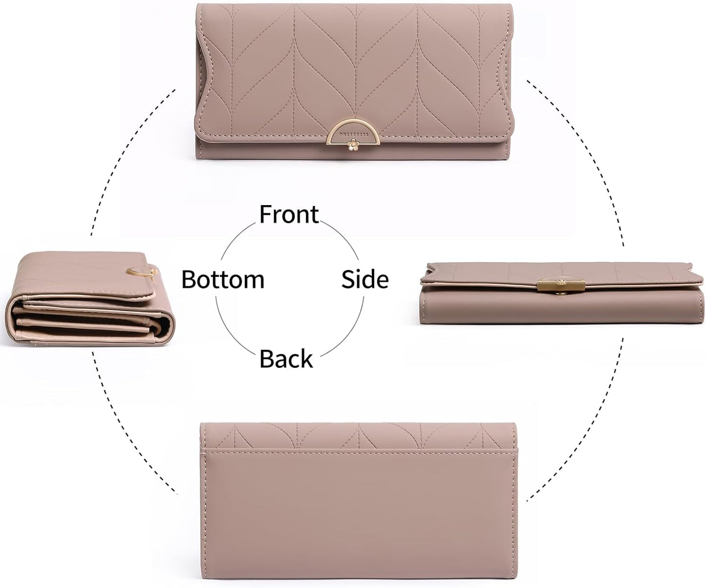 RNIEGA Leather Wallet for Women Trifold Womens' RFID Blocking Wallet Card Holder Purse Clutch with Zipper Coin Pocket,Soybean Sand