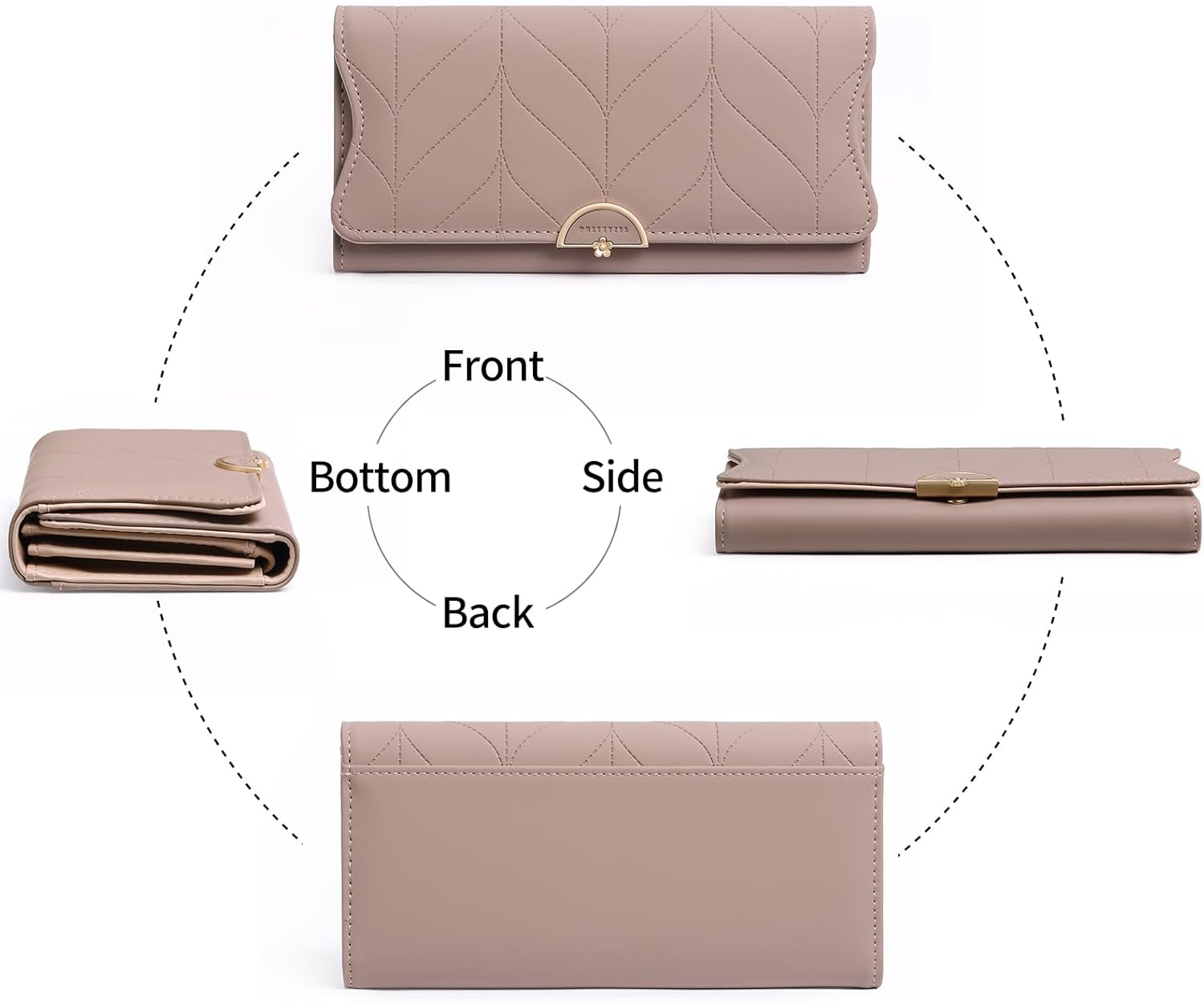 RNIEGA Leather Wallet for Women Trifold Womens' RFID Blocking Wallet Card Holder Purse Clutch with Zipper Coin Pocket,Soybean Sand