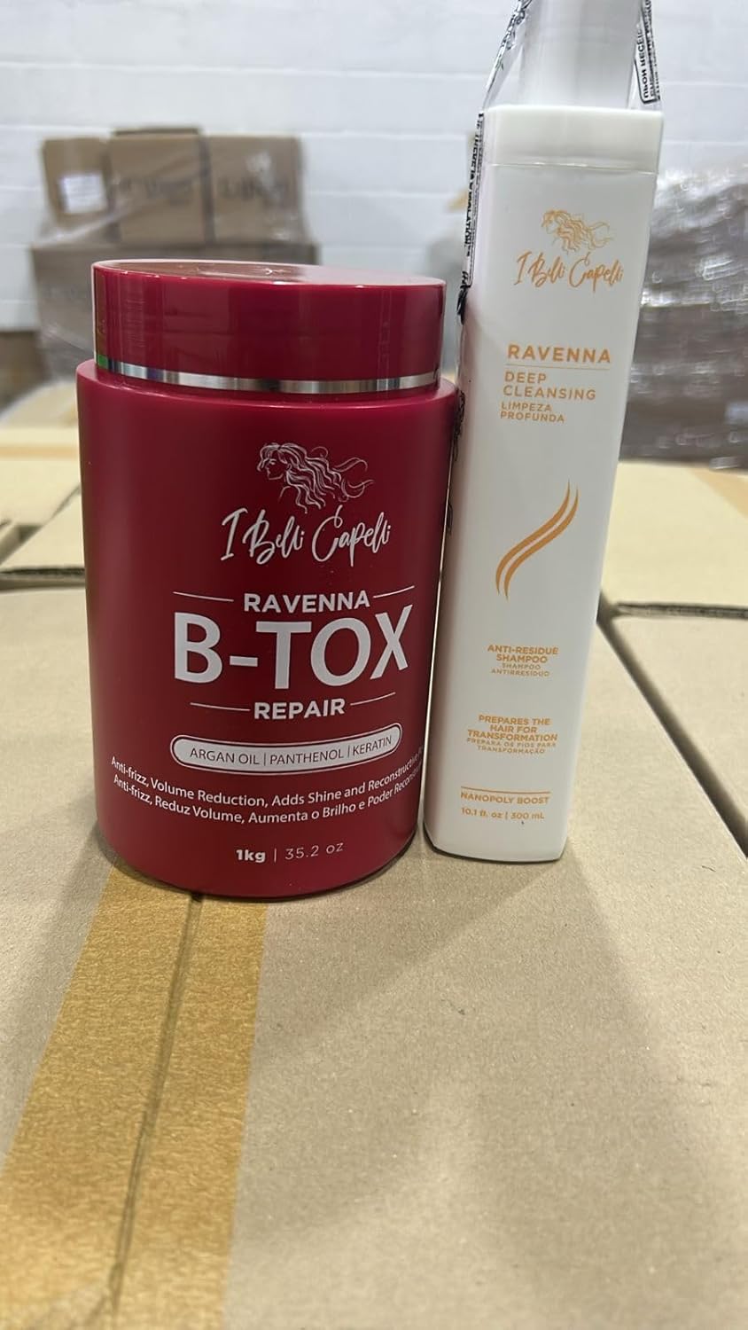 I Belli Capelli Kit de Tratamiento Capilar Ravenna - 1kg/35.02 oz Máscara Capilar B-tox + Champú Anti-Residuos 300ml/10.1 fl.oz - Champú Reparador y Aclarante de Efecto Duradero