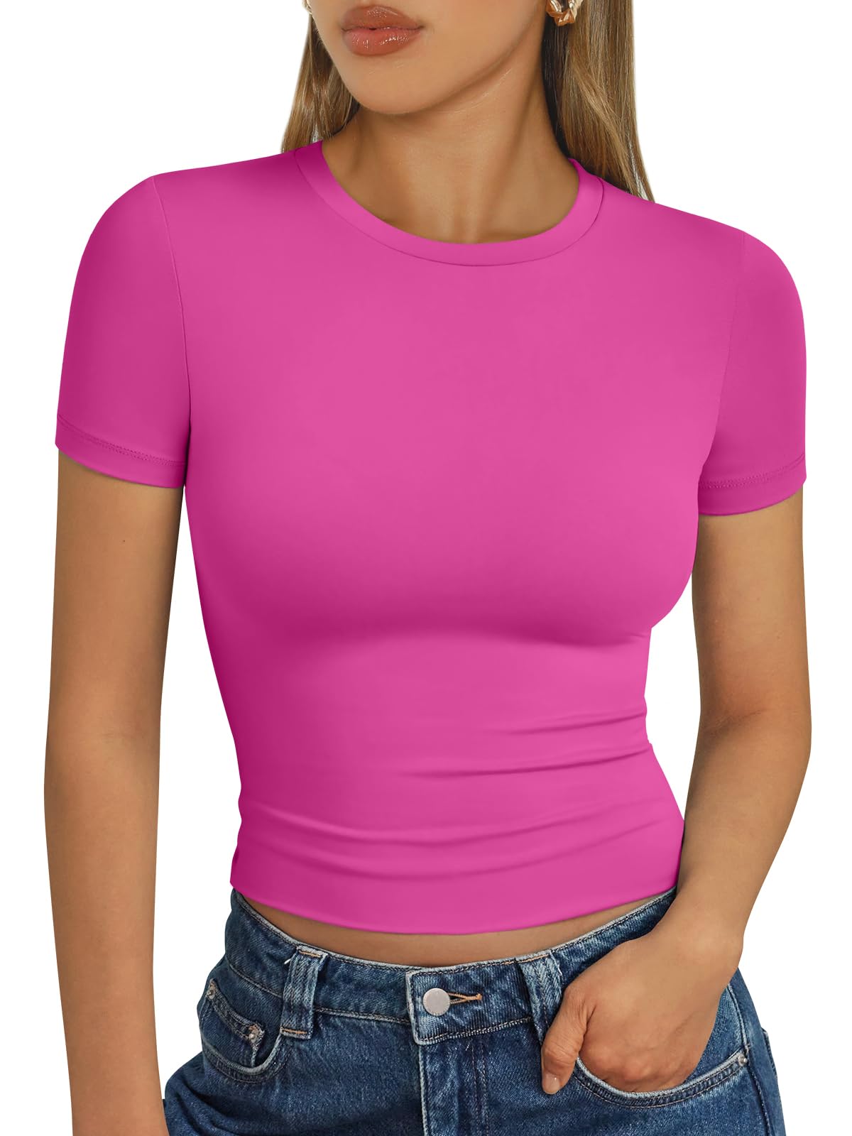 Trendy Queen - Camisetas básicas para mujer, camisetas de verano 2025, de manga corta, ajustadas, para gimnasio, entrenamiento, ropa estilo Y2K