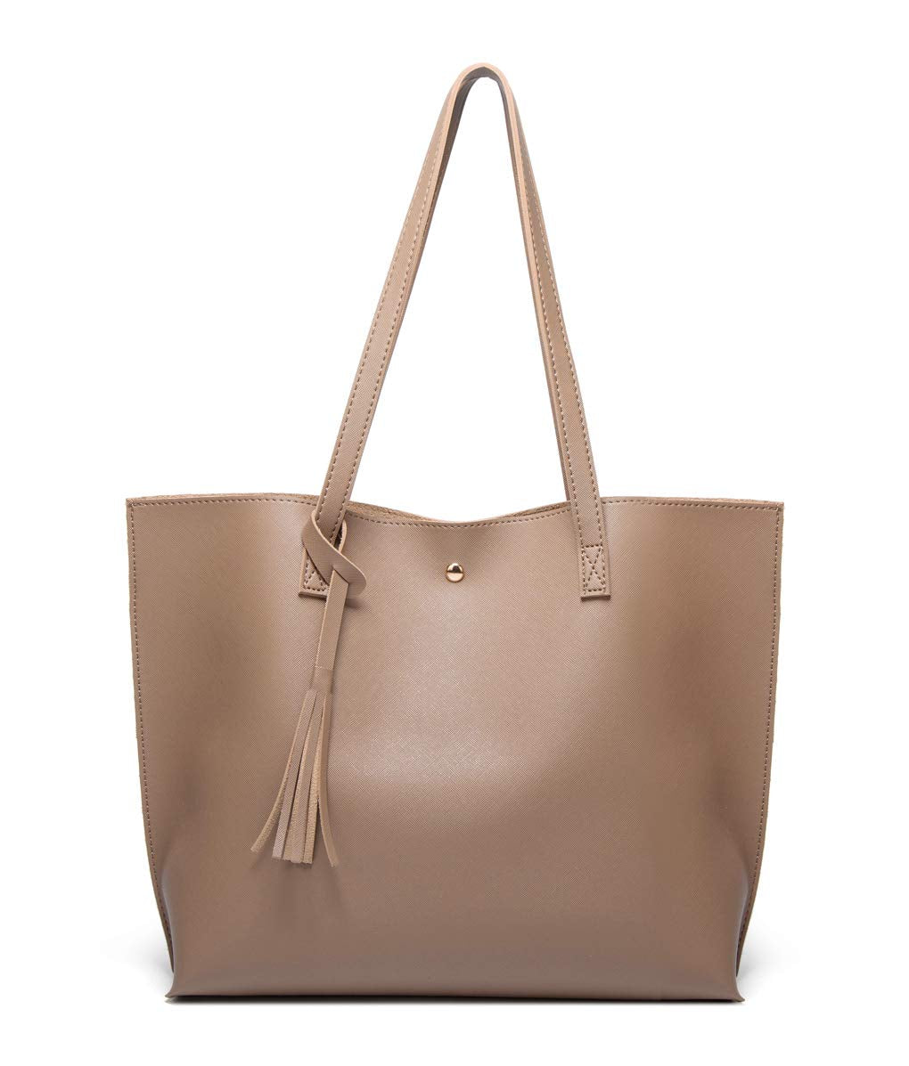 Dreubea Women's Soft Faux Leather Tote Shoulder Bag from, Big Capacity Tassel Handbag