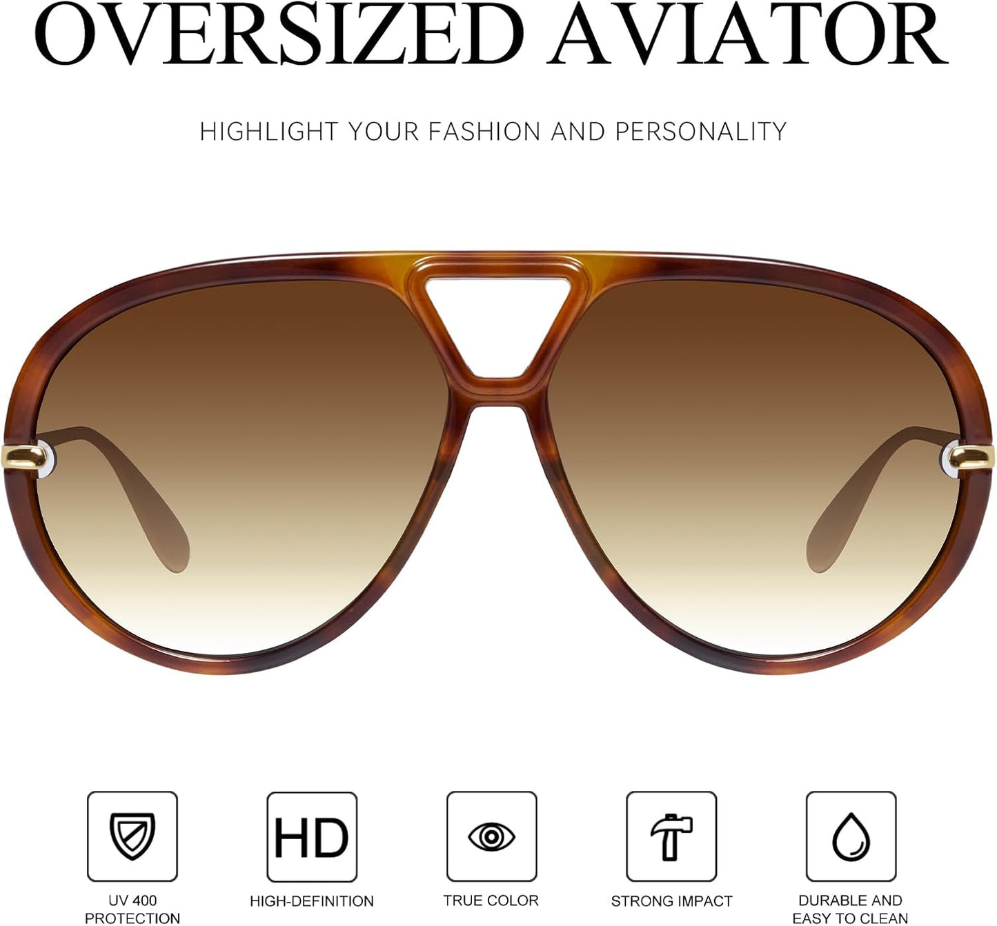 mosanana Trendy Oversized Aviator Sunglasses for Women Retro Style MS52478