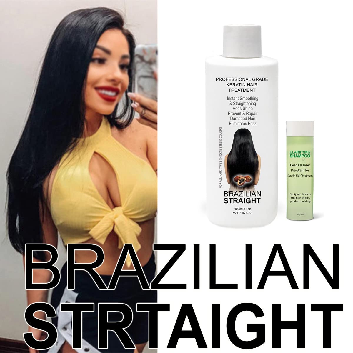 Real BRAZILIAN STRAIGHT Keratin Treatment Kit - Professional Results with Arganoil, Collagen & Amino Acid - Salon-Quality Straightening, Shiny Hair for 3-9 Months, All Hair Types, 8oz