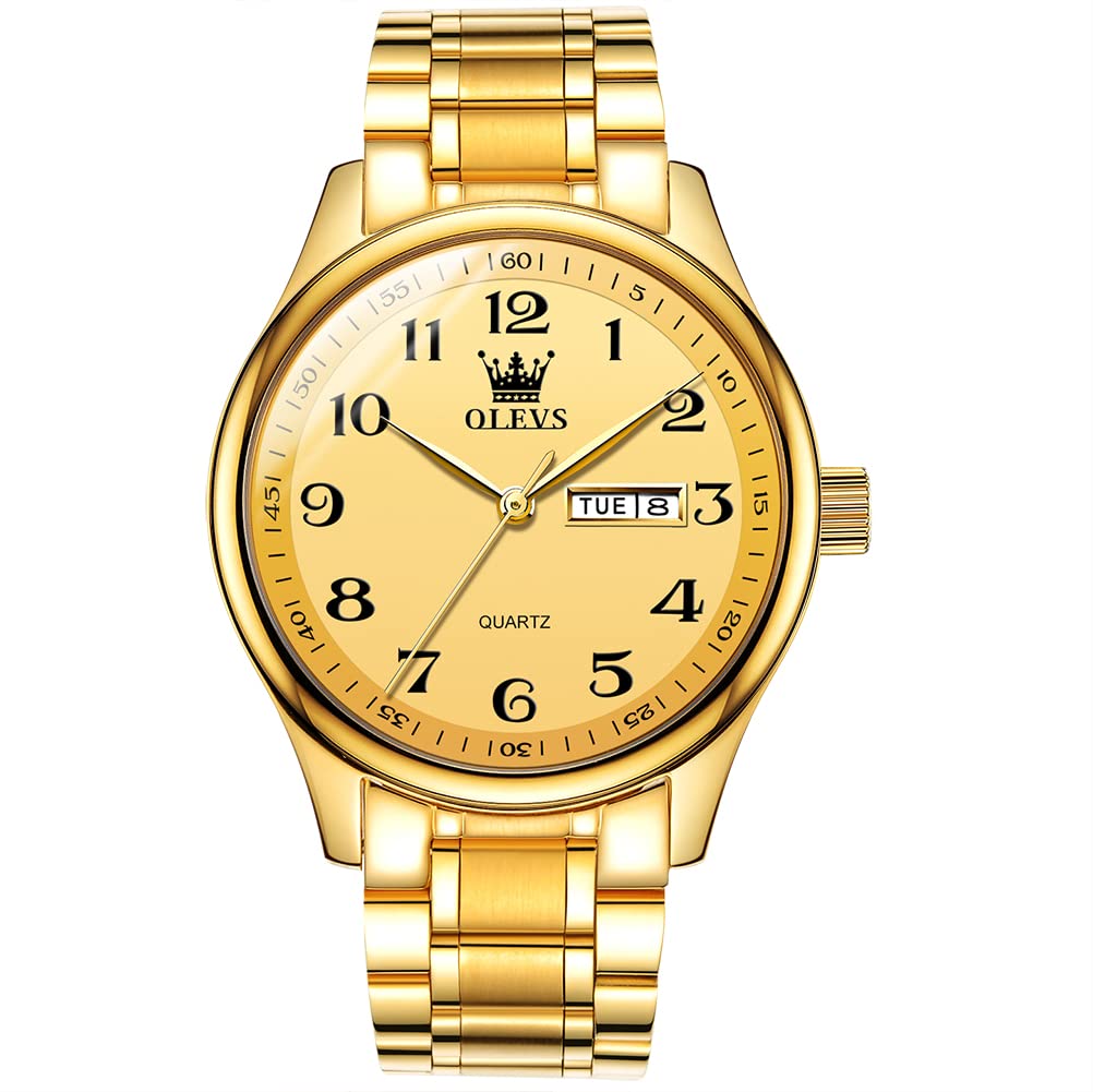 OLEVS Men's Luxury Stainless Steel Watch, Big Face Gold Silver Two Tone Three Hand Analog Quartz Watch, Easy to Read Waterproof Luminous Day Date Wrist Watches for Men