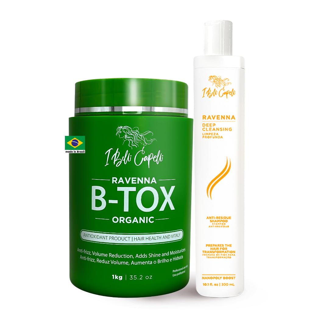 I Belli Capelli Kit de Tratamiento Capilar Ravenna - 1kg/35.02 oz Máscara Capilar B-tox + Champú Anti-Residuos 300ml/10.1 fl.oz - Champú Reparador y Aclarante de Efecto Duradero