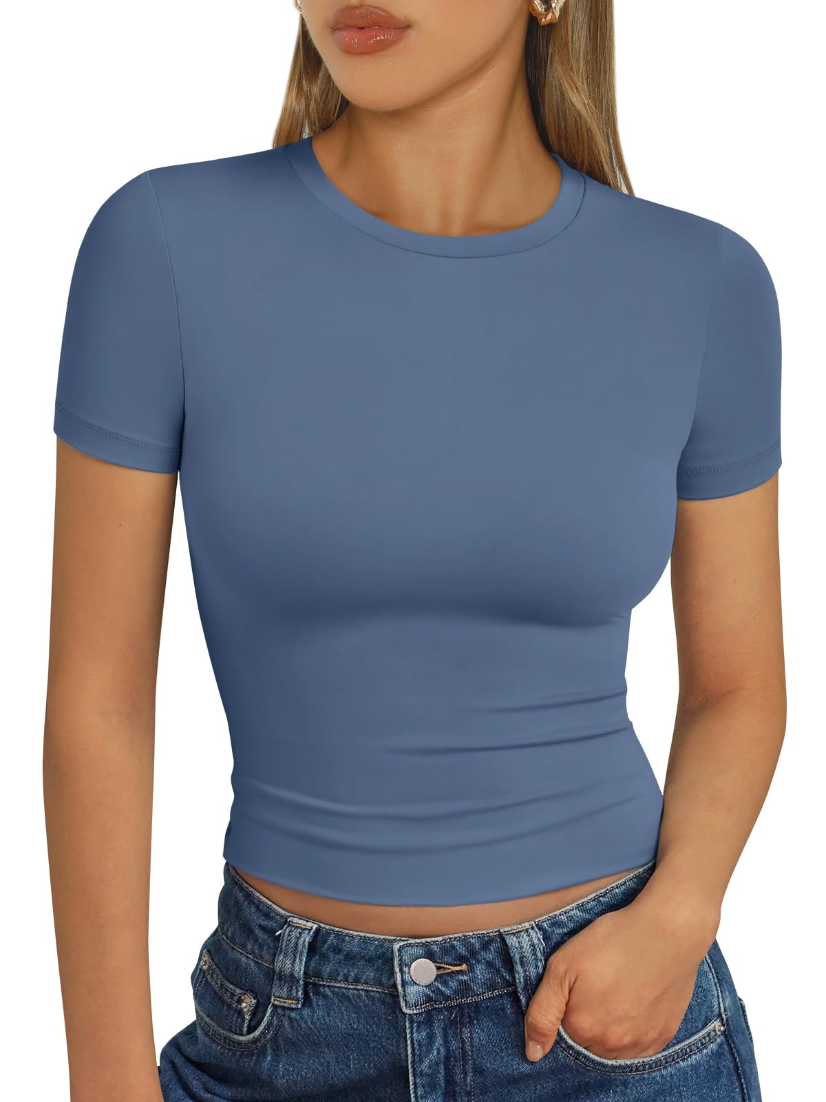 Trendy Queen - Camisetas básicas para mujer, camisetas de verano 2025, de manga corta, ajustadas, para gimnasio, entrenamiento, ropa estilo Y2K