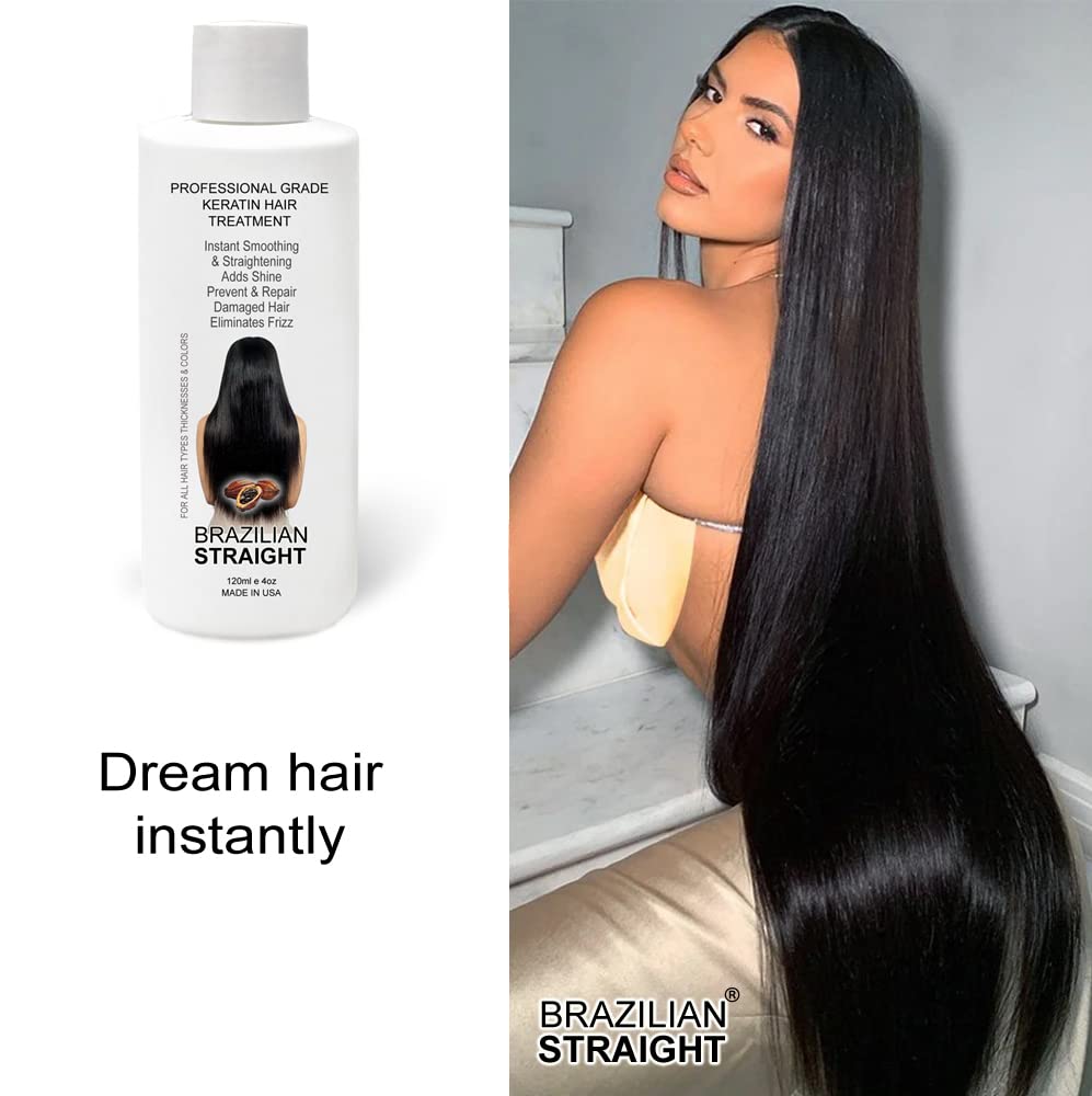 Real BRAZILIAN STRAIGHT Keratin Treatment Kit - Professional Results with Arganoil, Collagen & Amino Acid - Salon-Quality Straightening, Shiny Hair for 3-9 Months, All Hair Types, 8oz