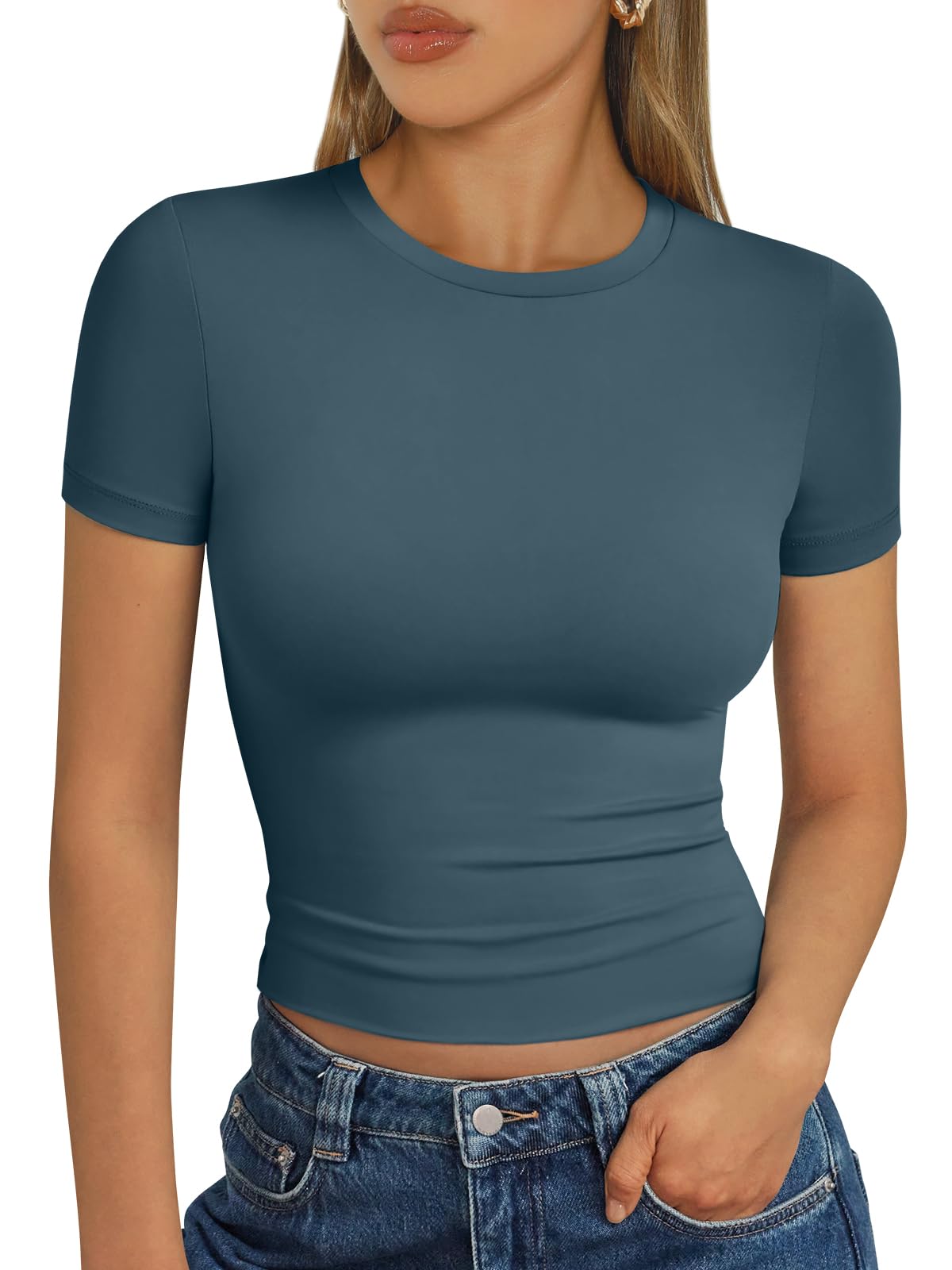 Trendy Queen - Camisetas básicas para mujer, camisetas de verano 2025, de manga corta, ajustadas, para gimnasio, entrenamiento, ropa estilo Y2K