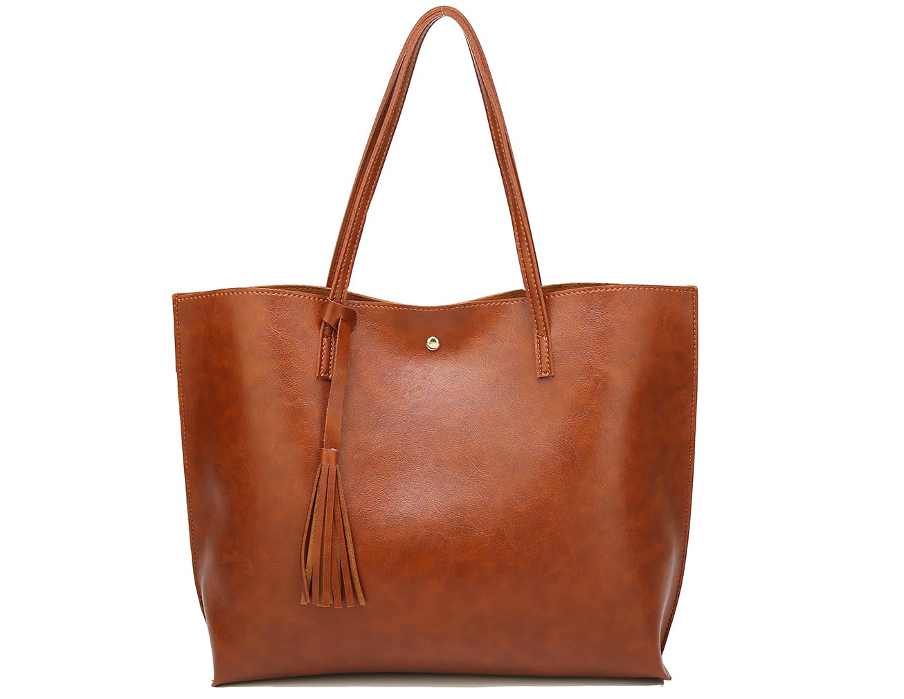 Dreubea Women's Soft Faux Leather Tote Shoulder Bag from, Big Capacity Tassel Handbag