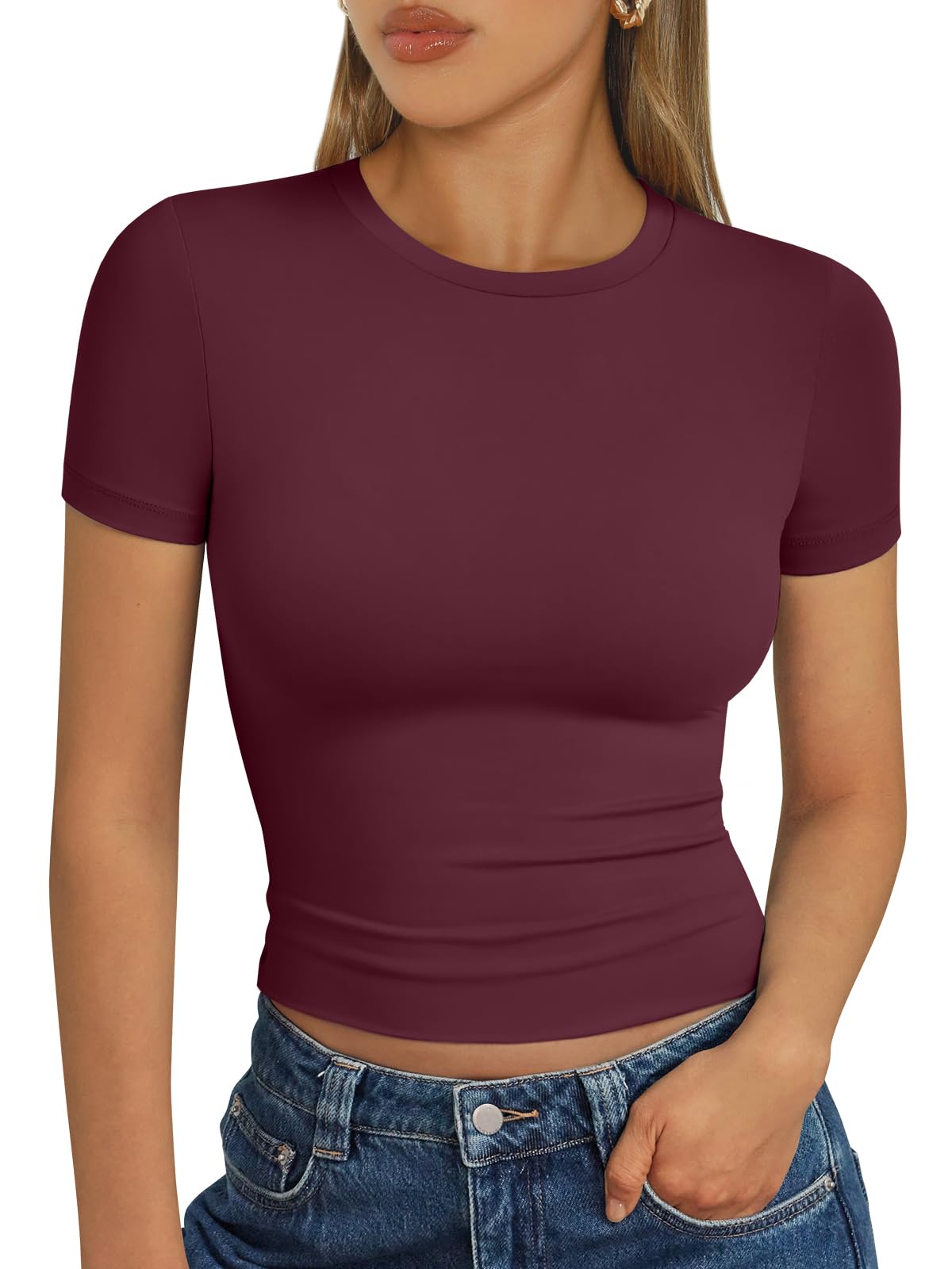 Trendy Queen - Camisetas básicas para mujer, camisetas de verano 2025, de manga corta, ajustadas, para gimnasio, entrenamiento, ropa estilo Y2K