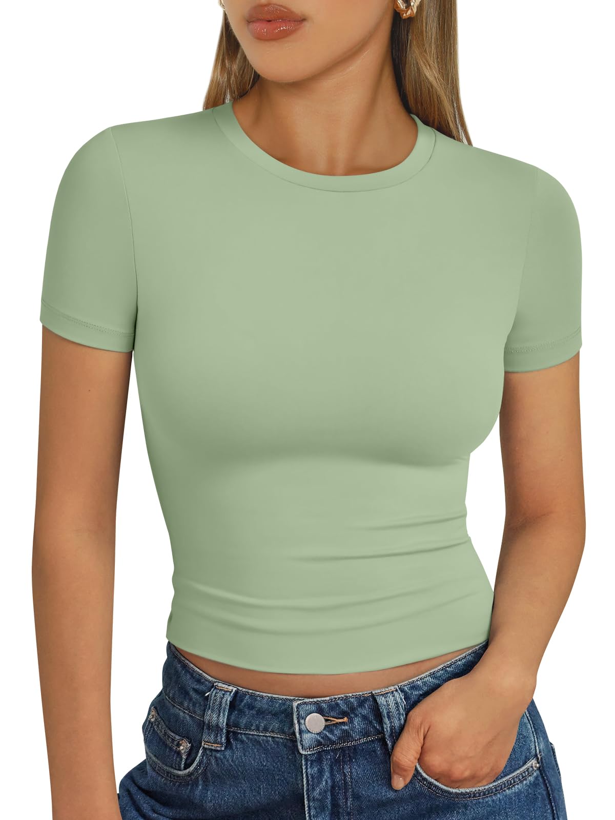 Trendy Queen - Camisetas básicas para mujer, camisetas de verano 2025, de manga corta, ajustadas, para gimnasio, entrenamiento, ropa estilo Y2K