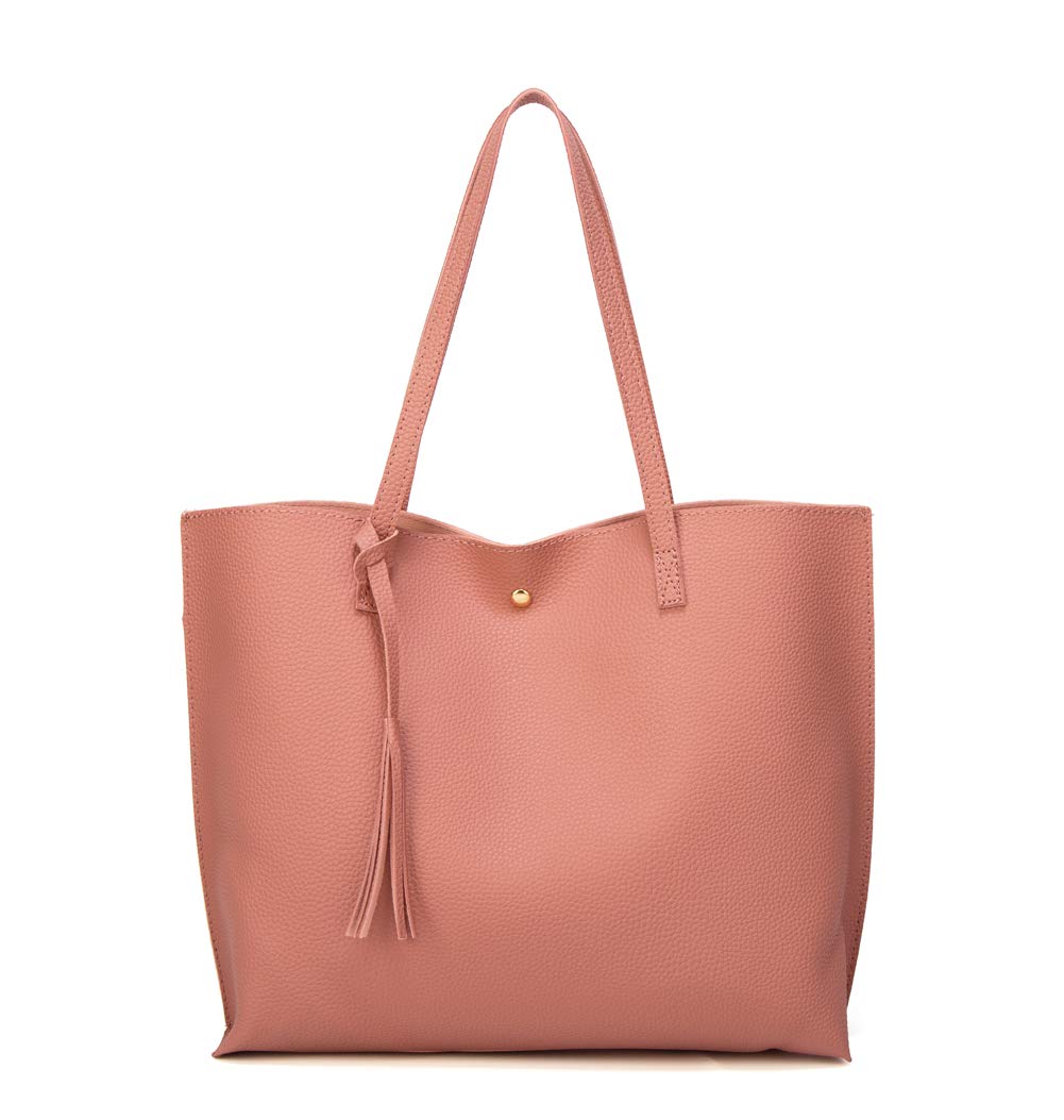 Dreubea Women's Soft Faux Leather Tote Shoulder Bag from, Big Capacity Tassel Handbag