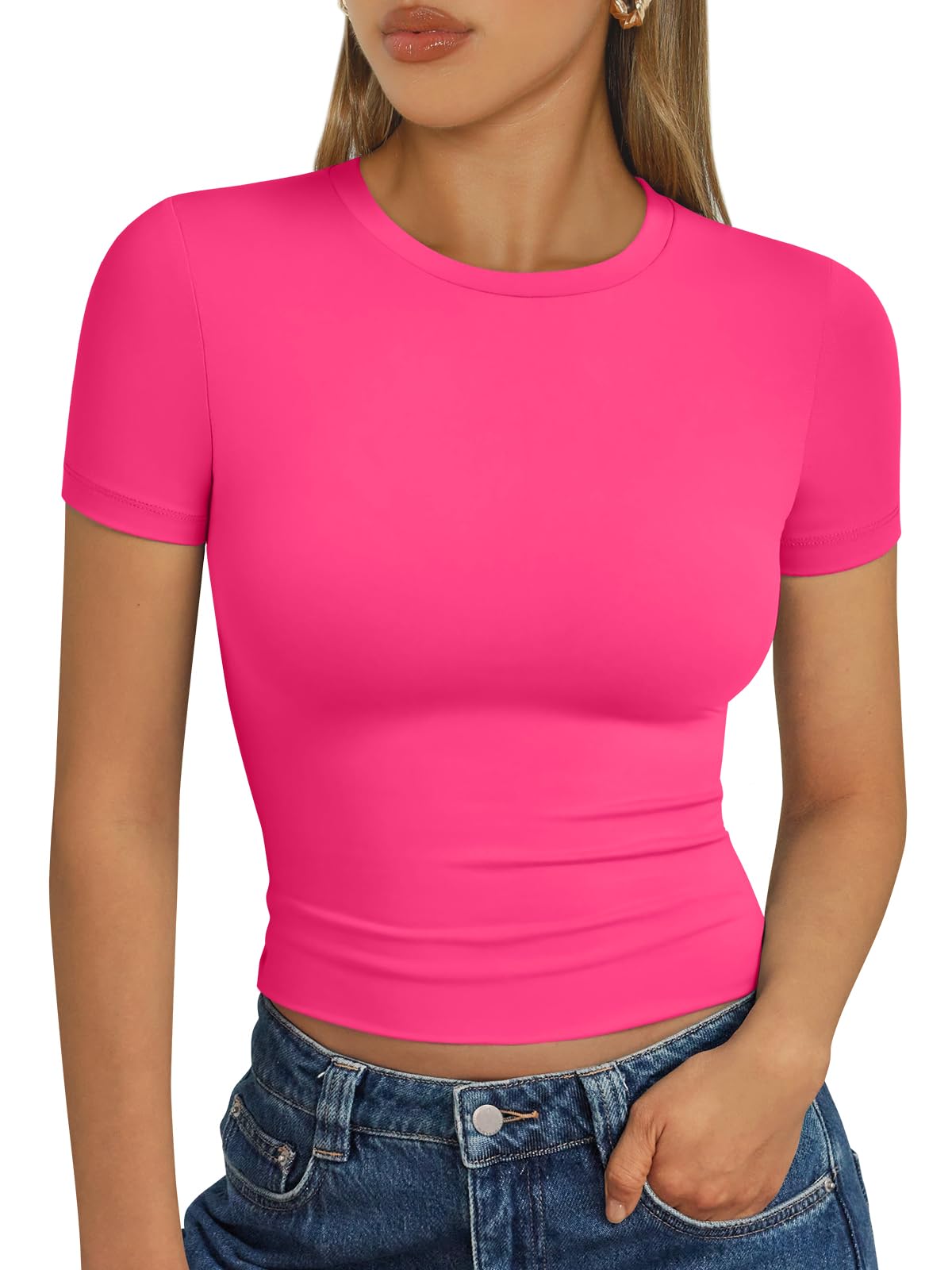 Trendy Queen - Camisetas básicas para mujer, camisetas de verano 2025, de manga corta, ajustadas, para gimnasio, entrenamiento, ropa estilo Y2K
