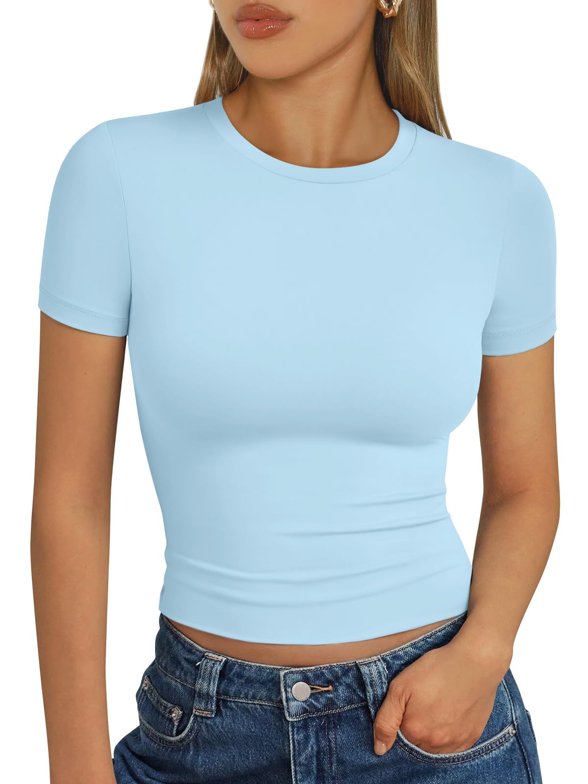 Trendy Queen - Camisetas básicas para mujer, camisetas de verano 2025, de manga corta, ajustadas, para gimnasio, entrenamiento, ropa estilo Y2K