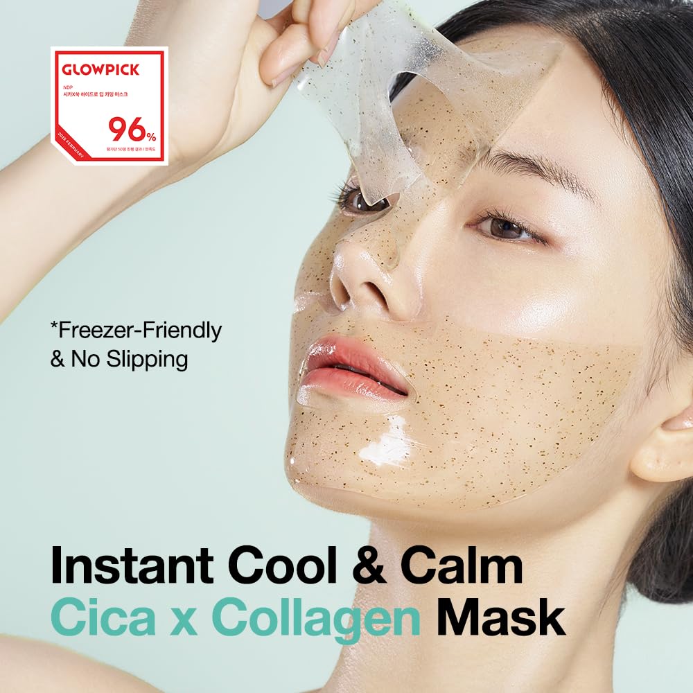 NDP - Mascarilla Facial de Hidrogel Refrescante con Colágeno y Cica, la primera mascarilla de hidrogel lista para congelar del mundo con colágeno vegano de 55,000 Da, artemisa real y centella