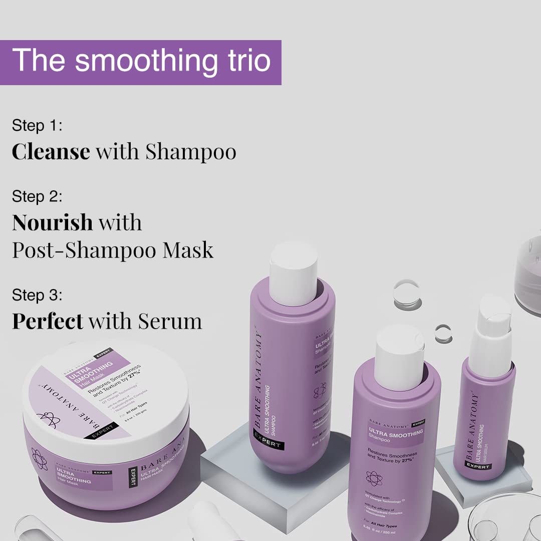 Bare Anatomy Champú ultra suavizante + máscara para el cabello + kit de suero | Complejo de carbohidratos y niacinamida | Cabello seco y encrespado | Sin parabenos ni sulfatos | Mujeres y hombres | 8.5 fl oz + 8.82 oz + 1.7 fl oz