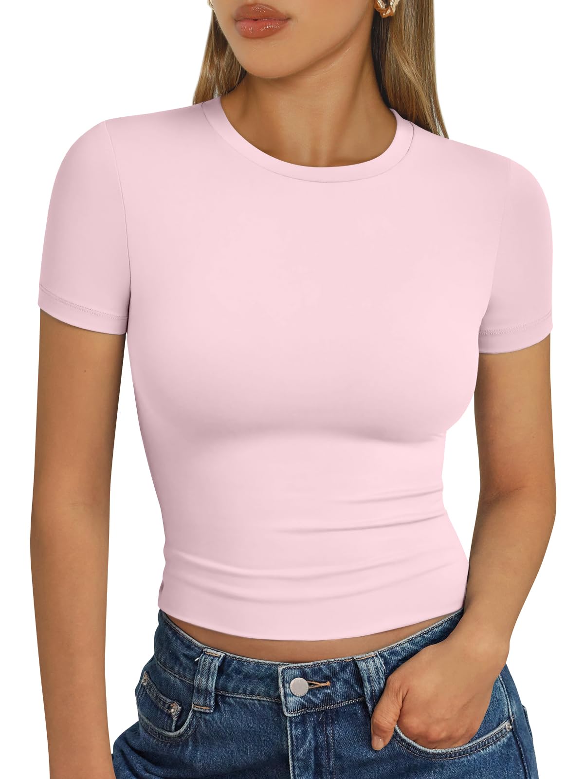 Trendy Queen - Camisetas básicas para mujer, camisetas de verano 2025, de manga corta, ajustadas, para gimnasio, entrenamiento, ropa estilo Y2K