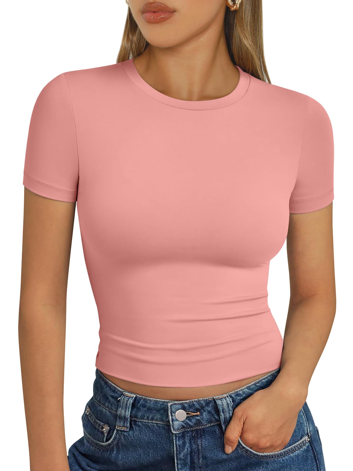 Trendy Queen - Camisetas básicas para mujer, camisetas de verano 2025, de manga corta, ajustadas, para gimnasio, entrenamiento, ropa estilo Y2K