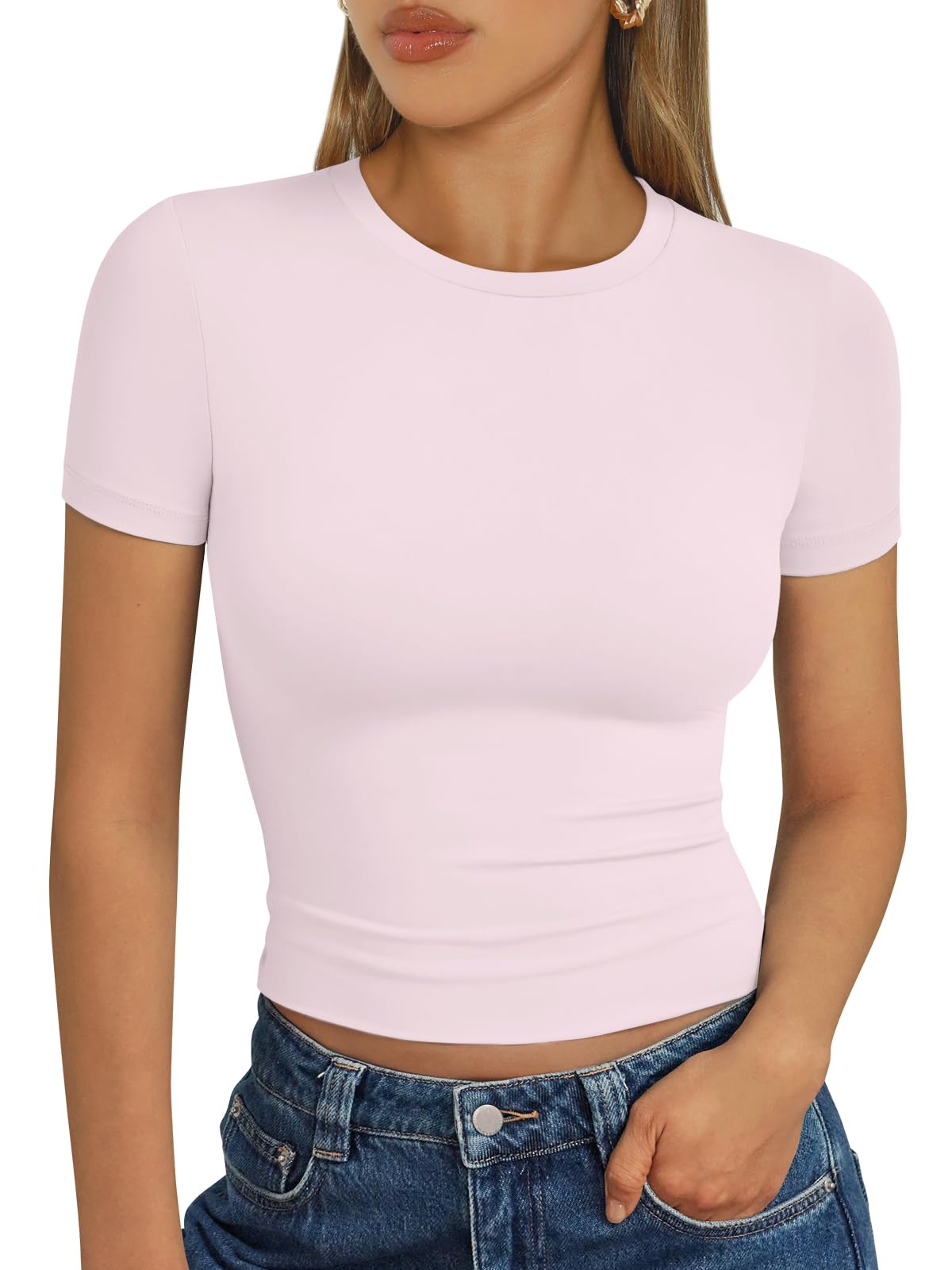 Trendy Queen - Camisetas básicas para mujer, camisetas de verano 2025, de manga corta, ajustadas, para gimnasio, entrenamiento, ropa estilo Y2K