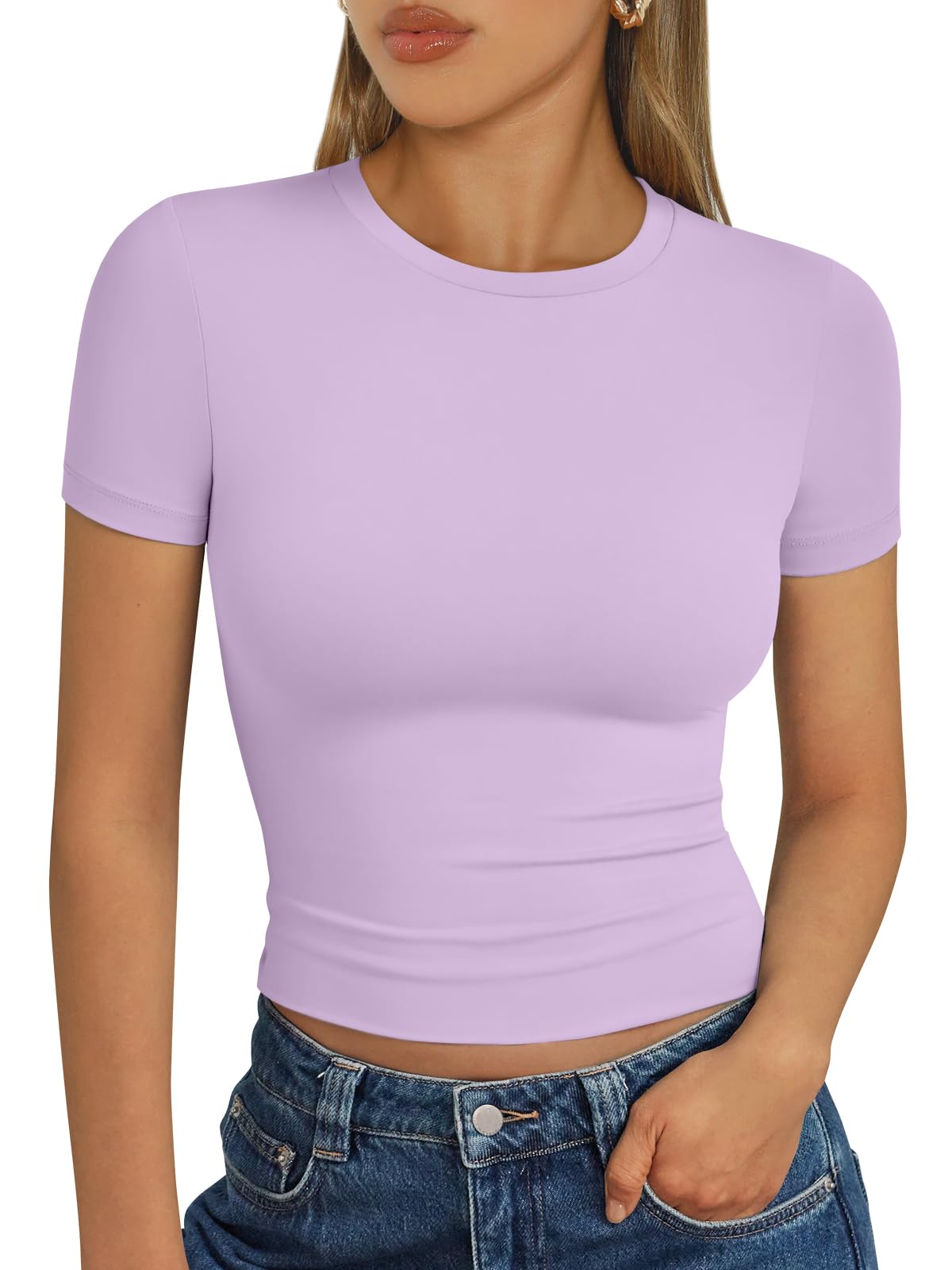 Trendy Queen - Camisetas básicas para mujer, camisetas de verano 2025, de manga corta, ajustadas, para gimnasio, entrenamiento, ropa estilo Y2K
