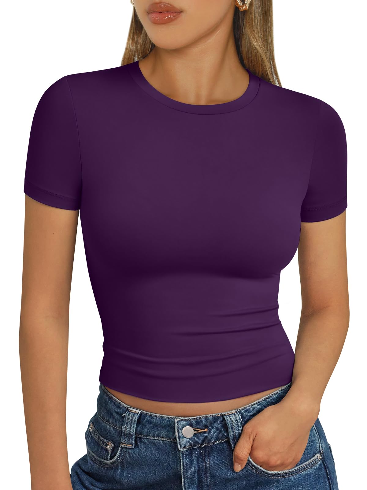 Trendy Queen - Camisetas básicas para mujer, camisetas de verano 2025, de manga corta, ajustadas, para gimnasio, entrenamiento, ropa estilo Y2K