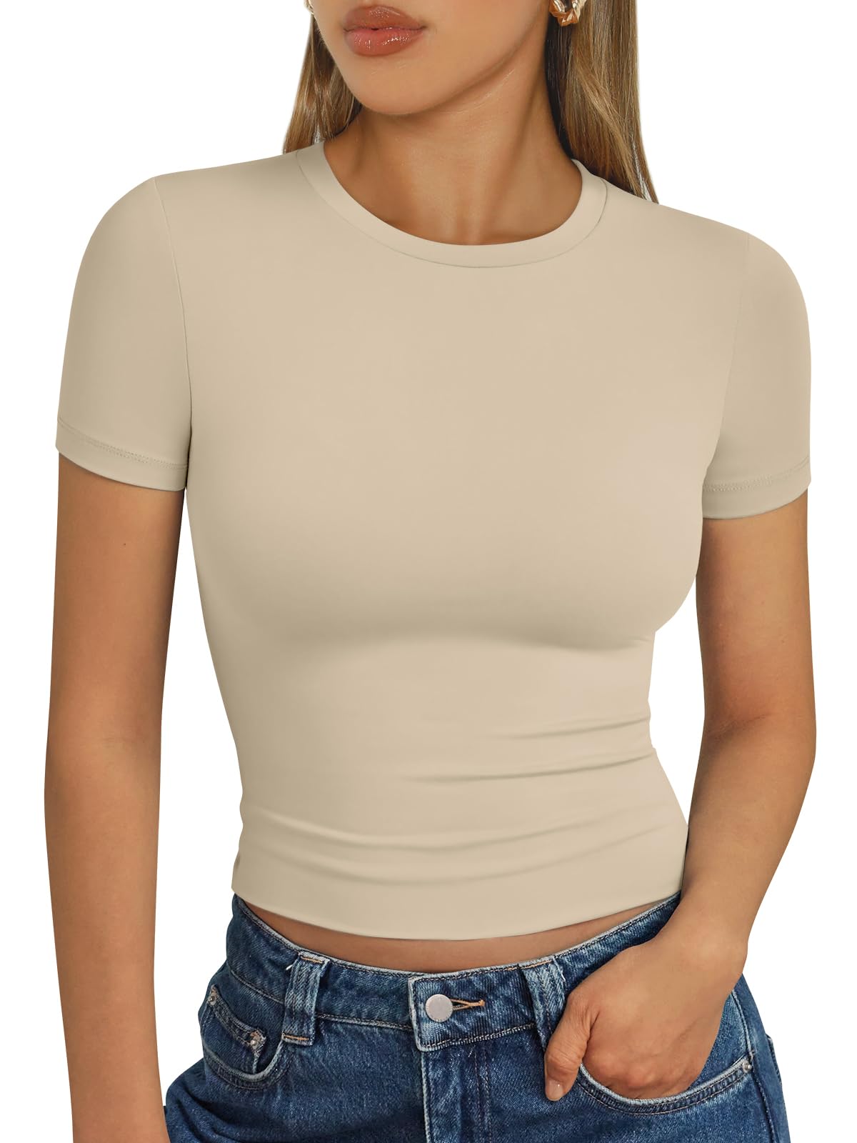 Trendy Queen - Camisetas básicas para mujer, camisetas de verano 2025, de manga corta, ajustadas, para gimnasio, entrenamiento, ropa estilo Y2K