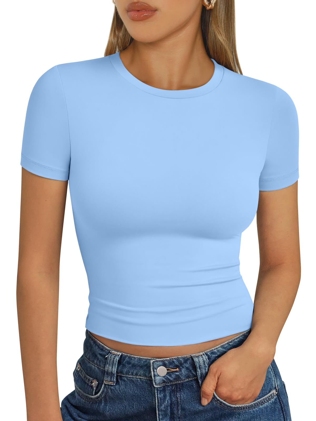 Trendy Queen - Camisetas básicas para mujer, camisetas de verano 2025, de manga corta, ajustadas, para gimnasio, entrenamiento, ropa estilo Y2K